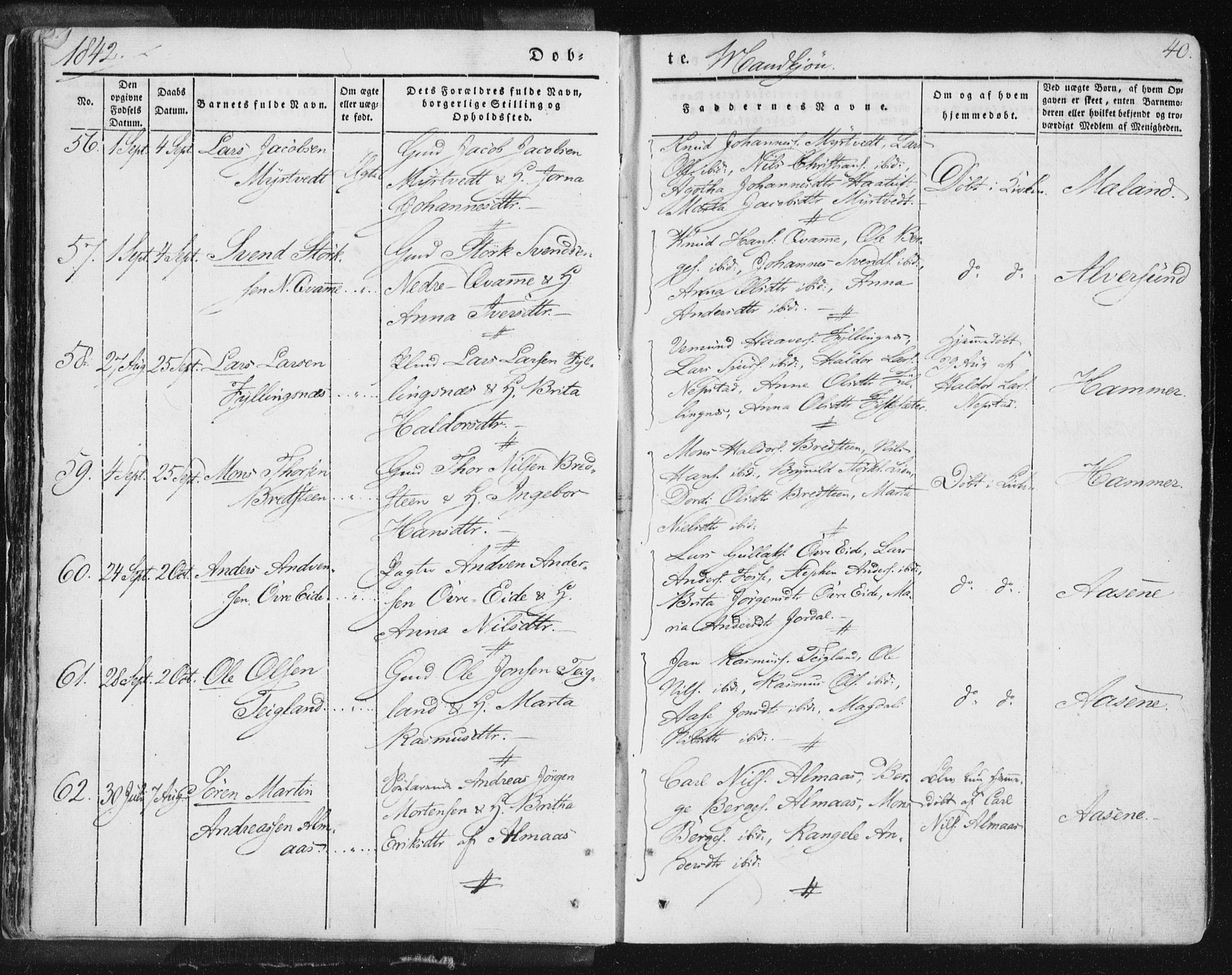 Hamre sokneprestembete, SAB/A-75501/H/Ha/Haa/Haaa/L0012: Parish register (official) no. A 12, 1834-1845, p. 40
