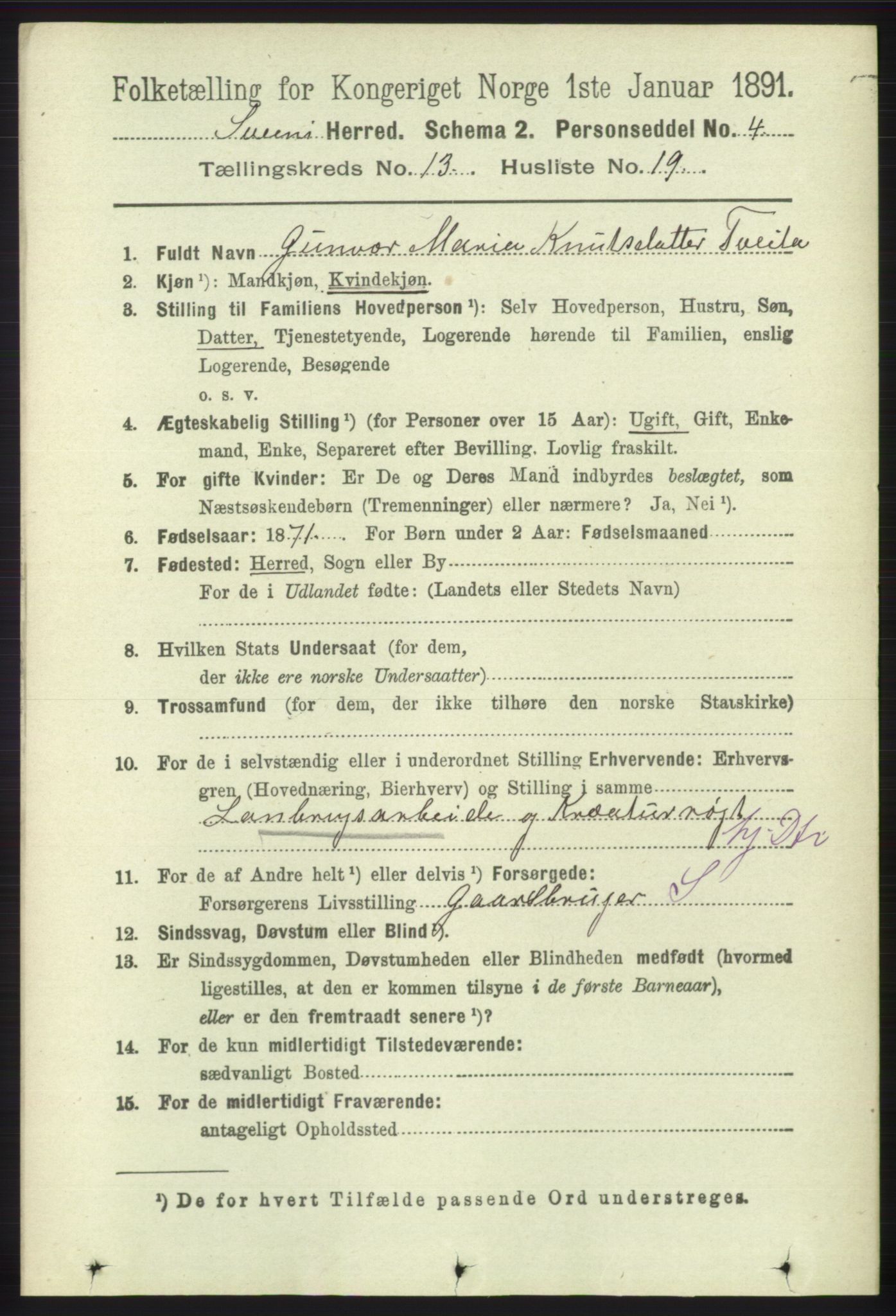 RA, 1891 census for 1216 Sveio, 1891, p. 3767