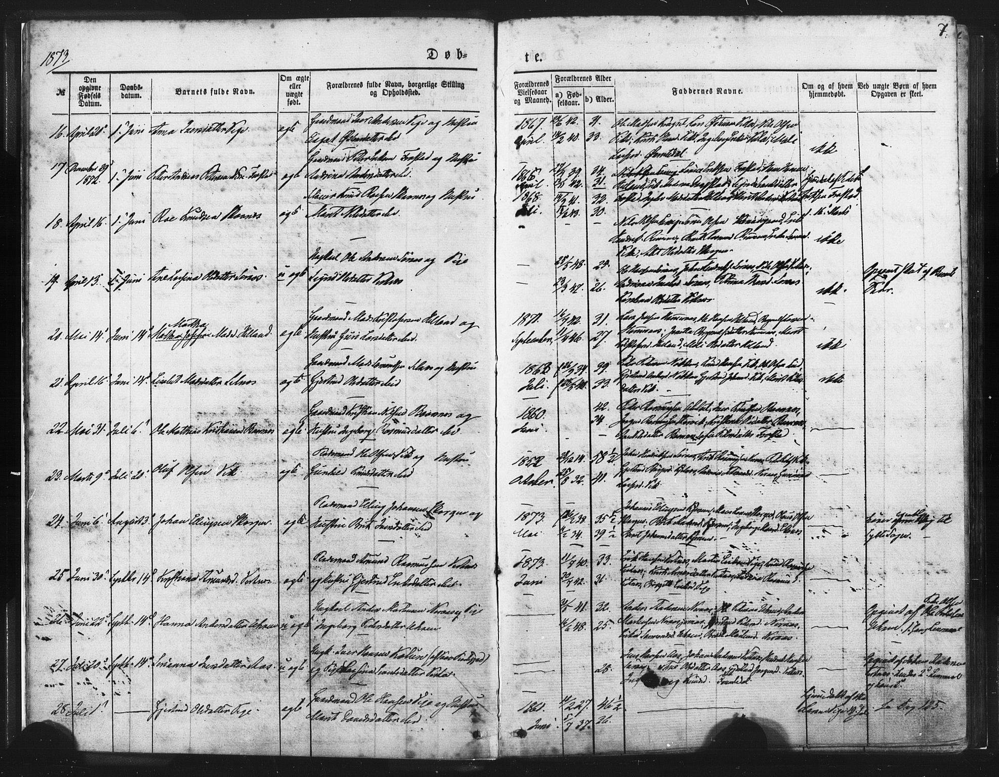 Ministerialprotokoller, klokkerbøker og fødselsregistre - Møre og Romsdal, AV/SAT-A-1454/539/L0530: Parish register (official) no. 539A03, 1872-1886, p. 7