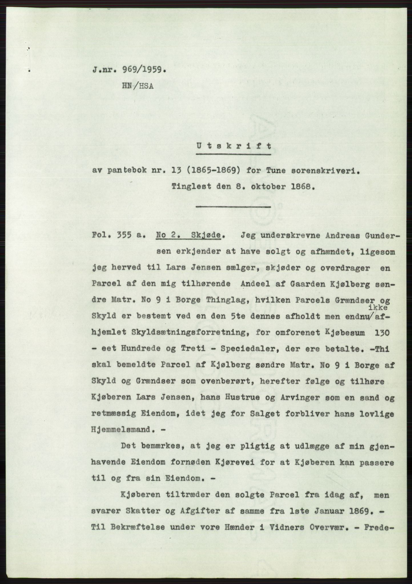 Statsarkivet i Oslo, AV/SAO-A-10621/Z/Zd/L0010: Avskrifter, j.nr 753-1498/1959, 1959, p. 89