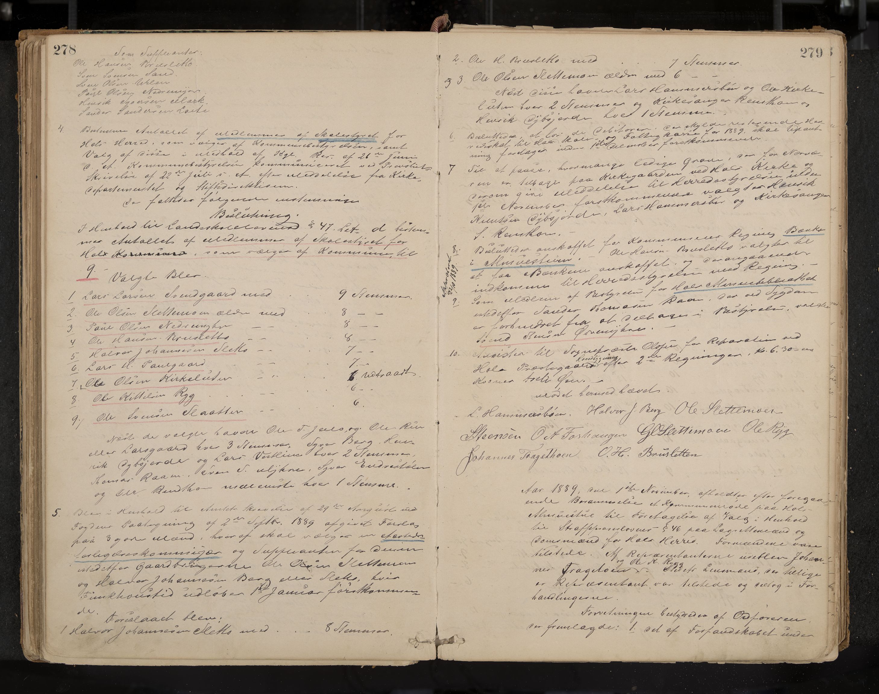 Hol formannskap og sentraladministrasjon, IKAK/0620021-1/A/L0001: Møtebok, 1877-1893, p. 278-279