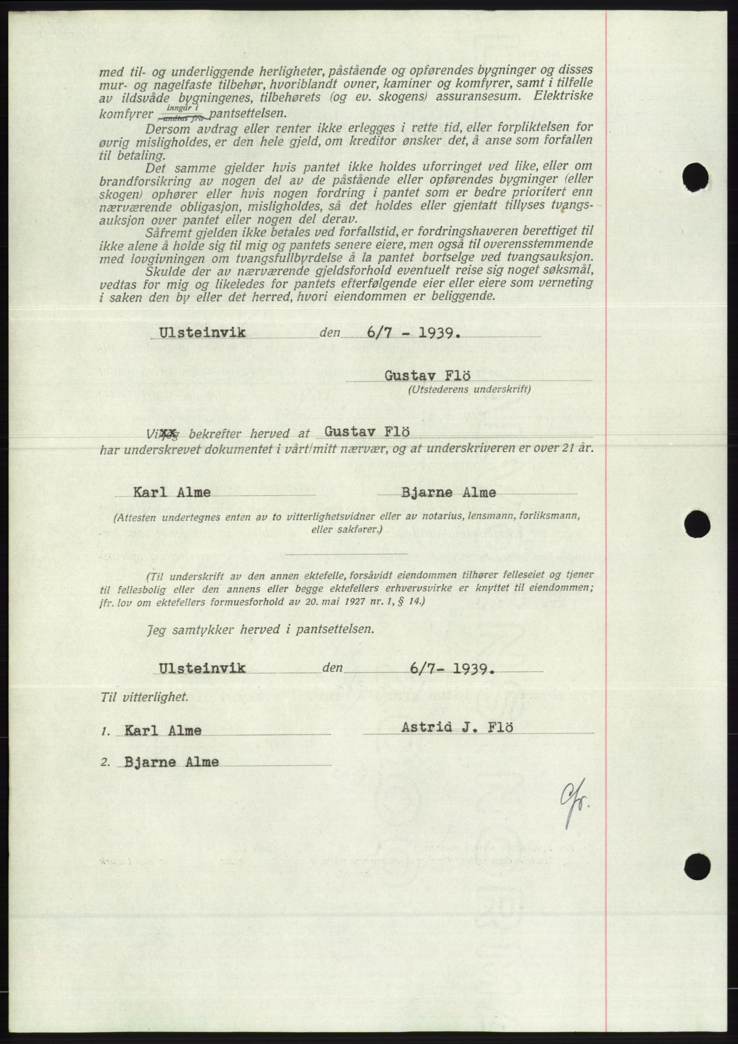 Søre Sunnmøre sorenskriveri, AV/SAT-A-4122/1/2/2C/L0068: Mortgage book no. 62, 1939-1939, Diary no: : 1069/1939