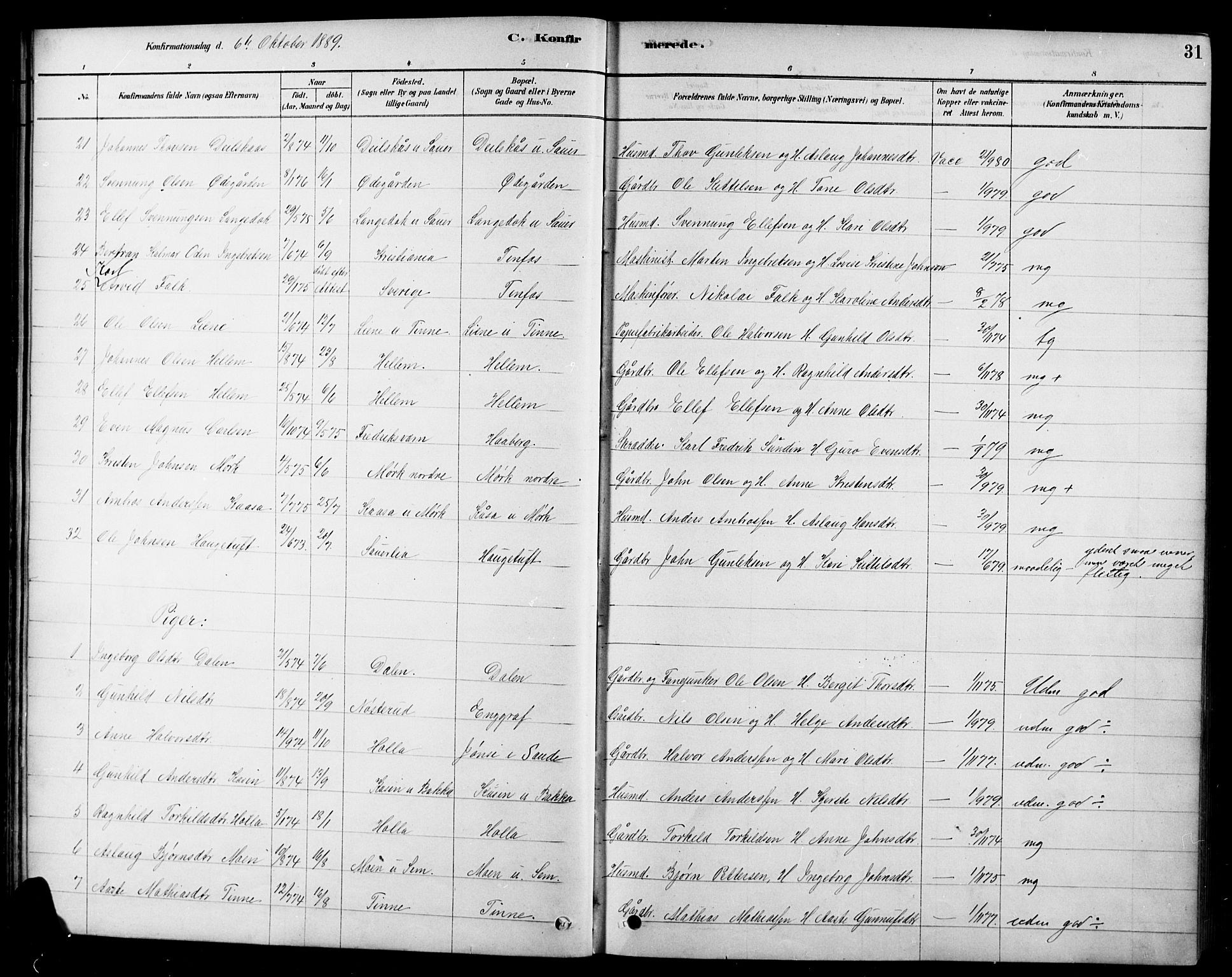 Heddal kirkebøker, SAKO/A-268/F/Fa/L0009: Parish register (official) no. I 9, 1878-1903, p. 31