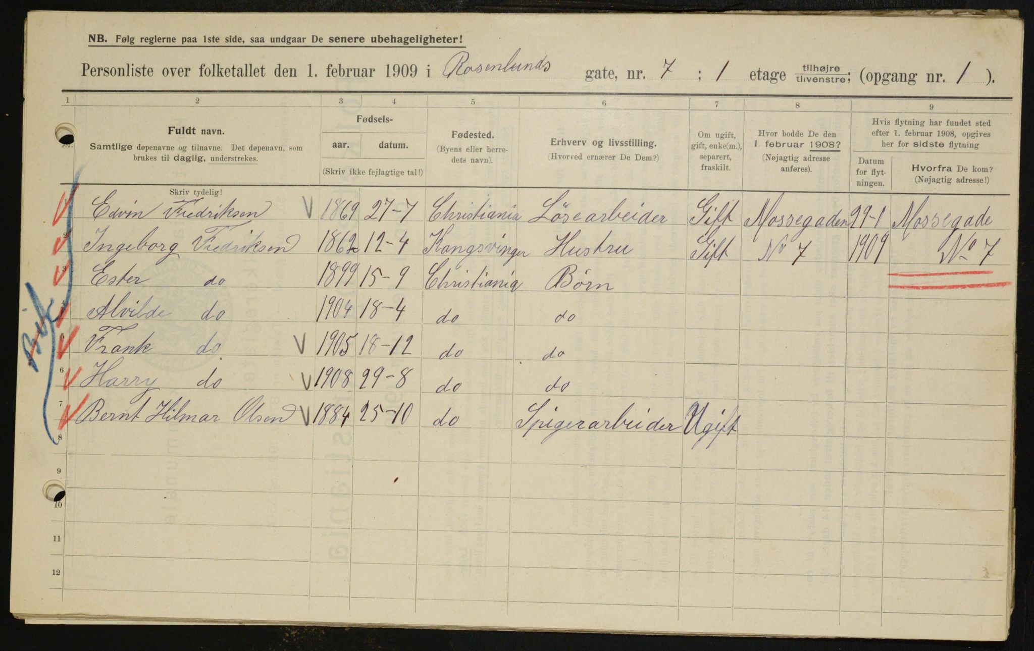 OBA, Municipal Census 1909 for Kristiania, 1909, p. 76263