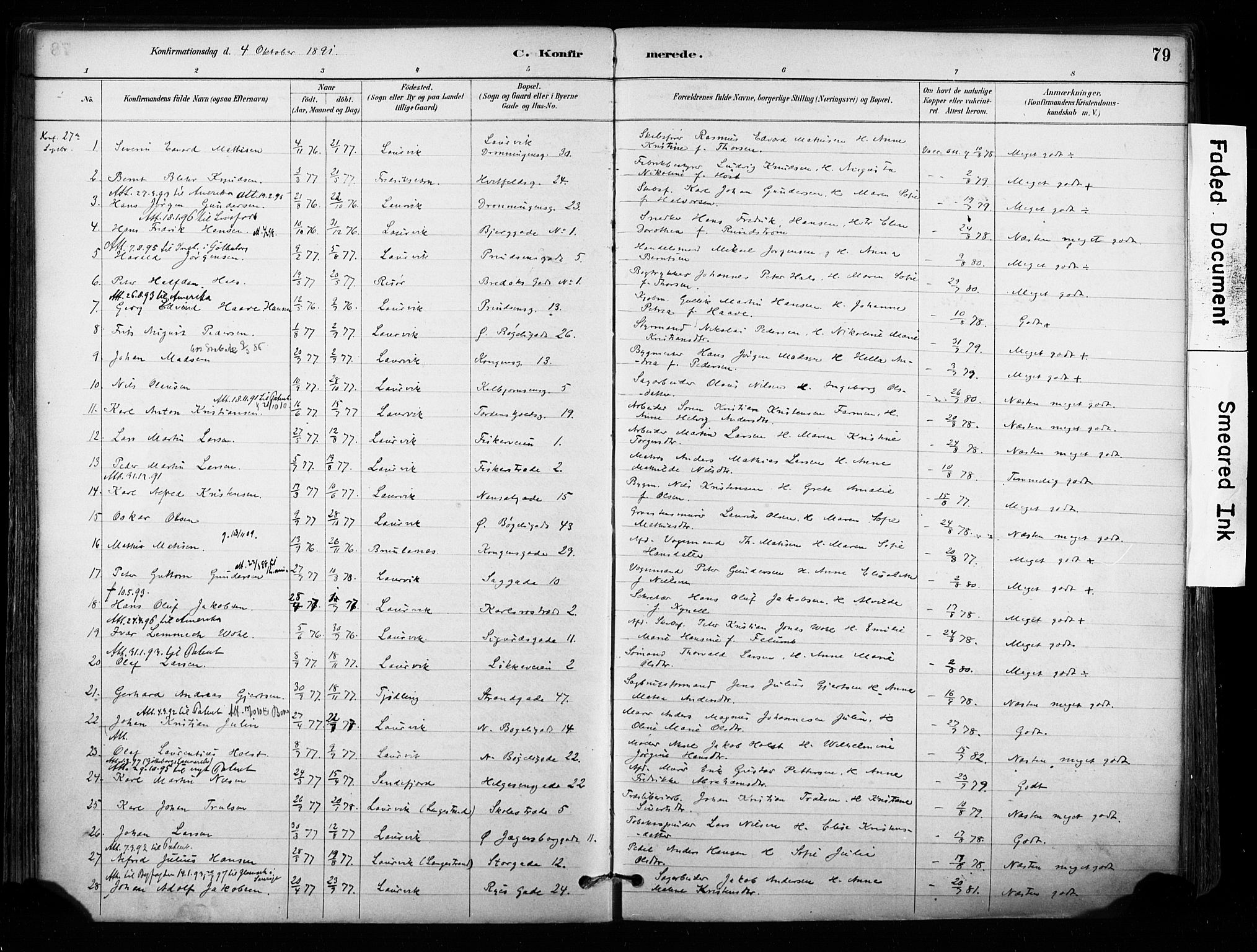 Larvik kirkebøker, AV/SAKO-A-352/F/Fa/L0008: Parish register (official) no. I 8, 1884-1902, p. 79