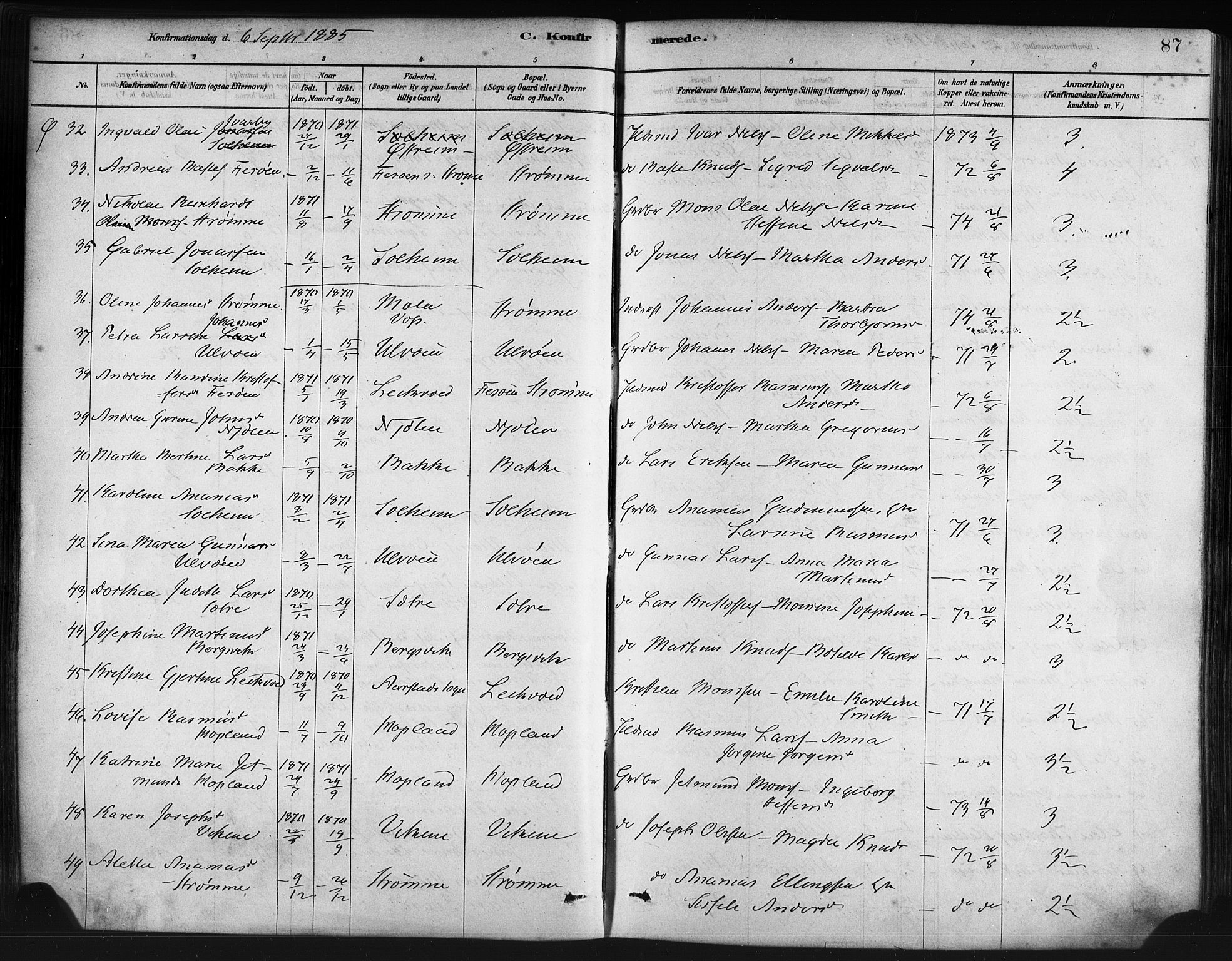 Lindås Sokneprestembete, SAB/A-76701/H/Haa: Parish register (official) no. A 19, 1878-1912, p. 87