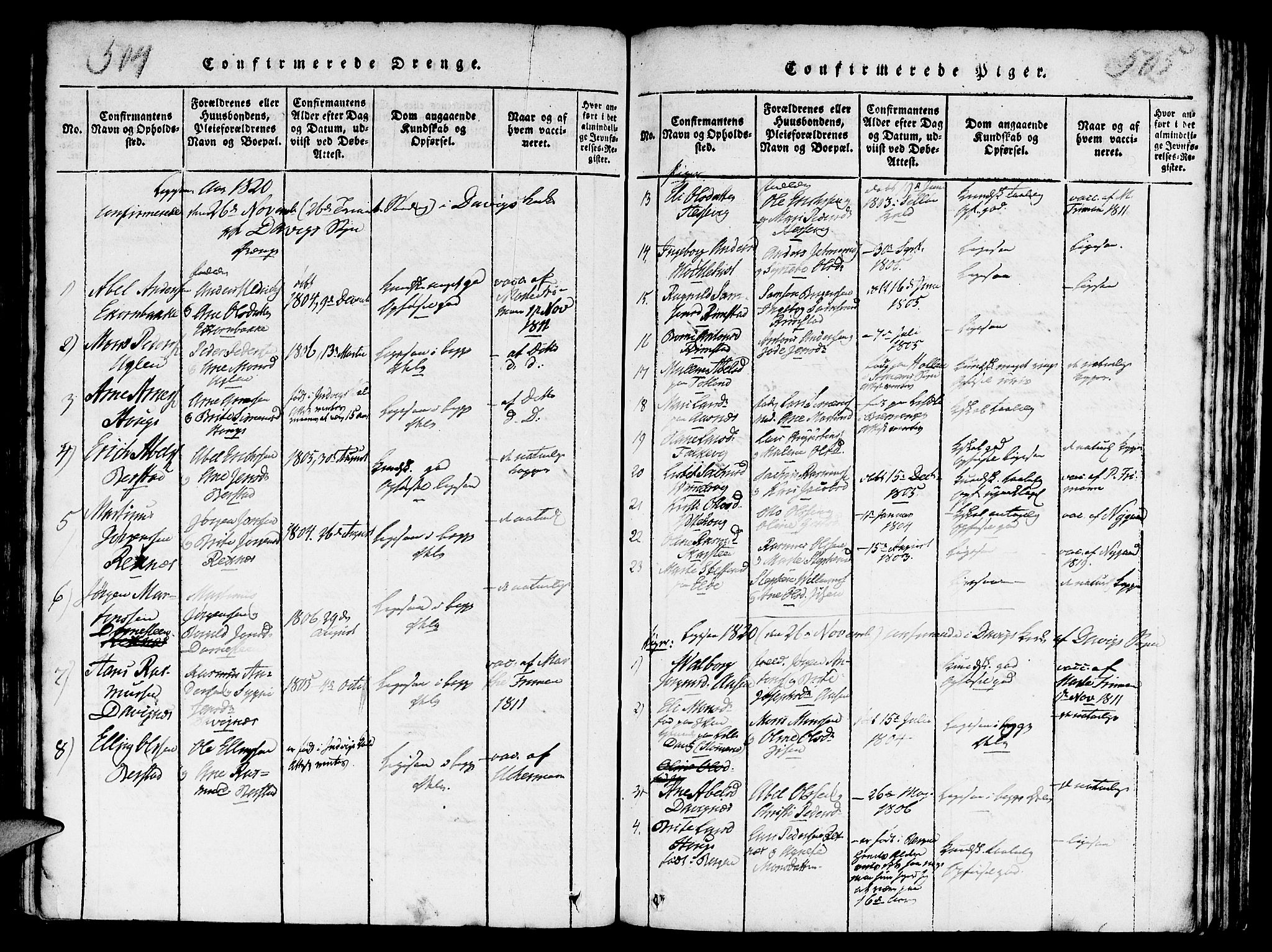 Davik sokneprestembete, AV/SAB-A-79701/H/Haa/Haaa/L0003: Parish register (official) no. A 3, 1816-1830, p. 504-505