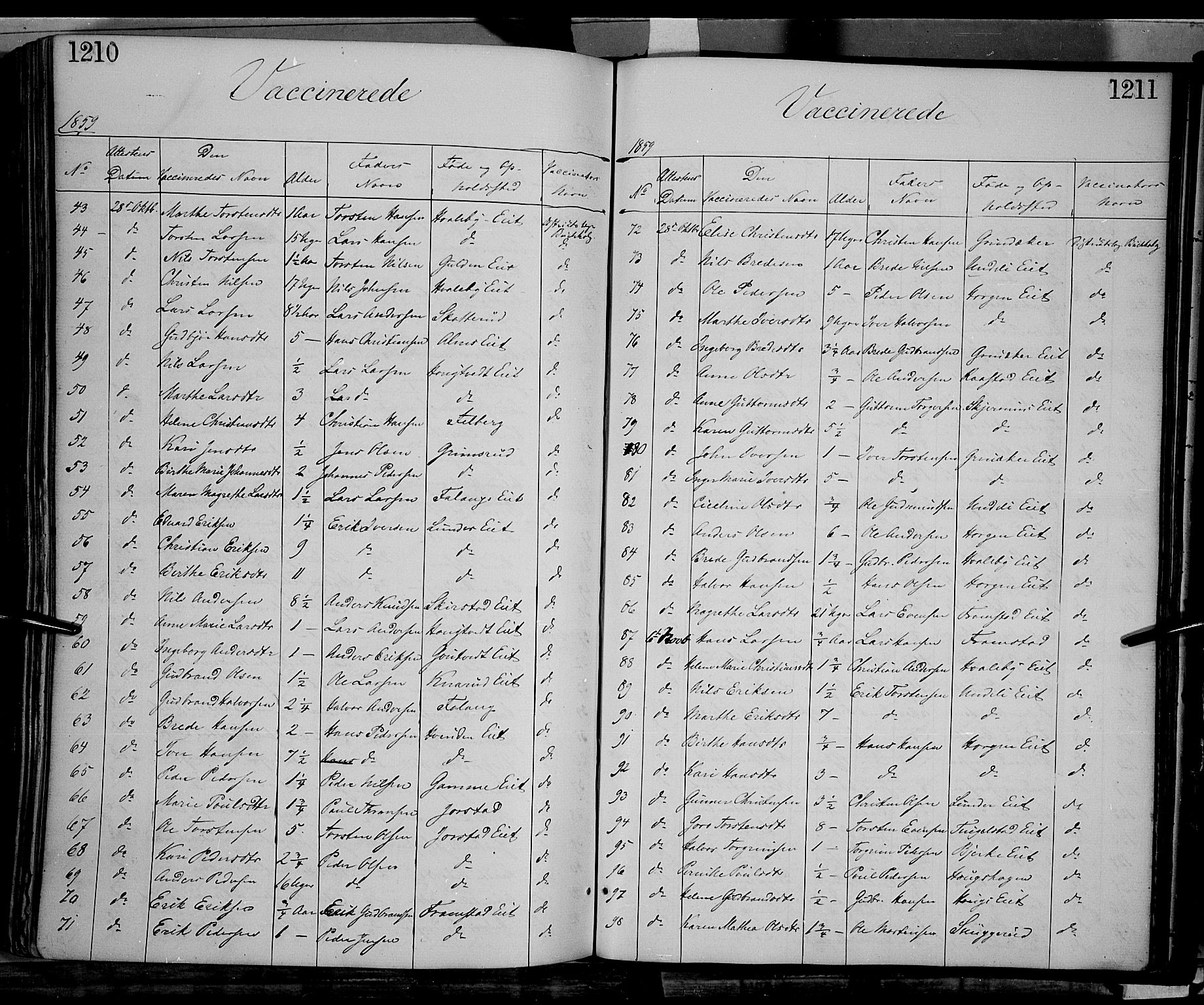 Gran prestekontor, SAH/PREST-112/H/Ha/Haa/L0012: Parish register (official) no. 12, 1856-1874, p. 1210-1211