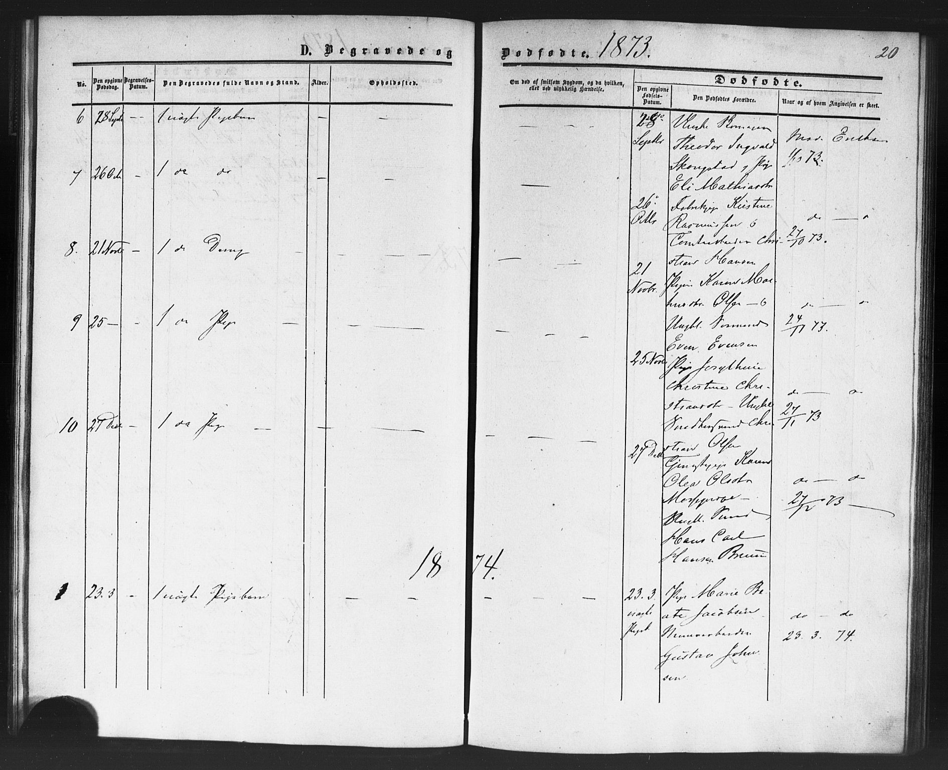 Rikshospitalet prestekontor Kirkebøker, AV/SAO-A-10309b/F/L0005: Parish register (official) no. 5, 1859-1887, p. 20