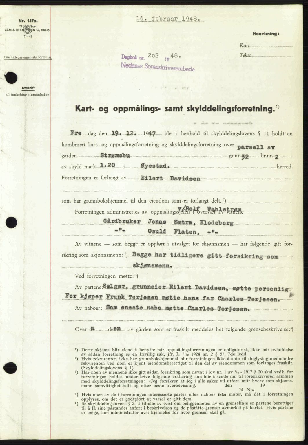 Nedenes sorenskriveri, SAK/1221-0006/G/Gb/Gba/L0058: Mortgage book no. A10, 1947-1948, Diary no: : 202/1948