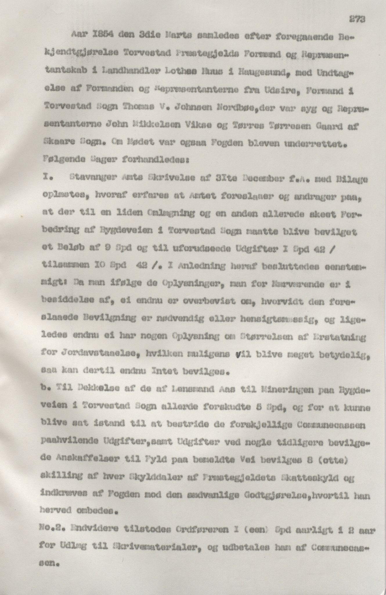 Torvastad kommune - Formannskapet, IKAR/K-101331/A/L0002: Avskrift av forhandlingsprotokoll, 1837-1855, p. 273