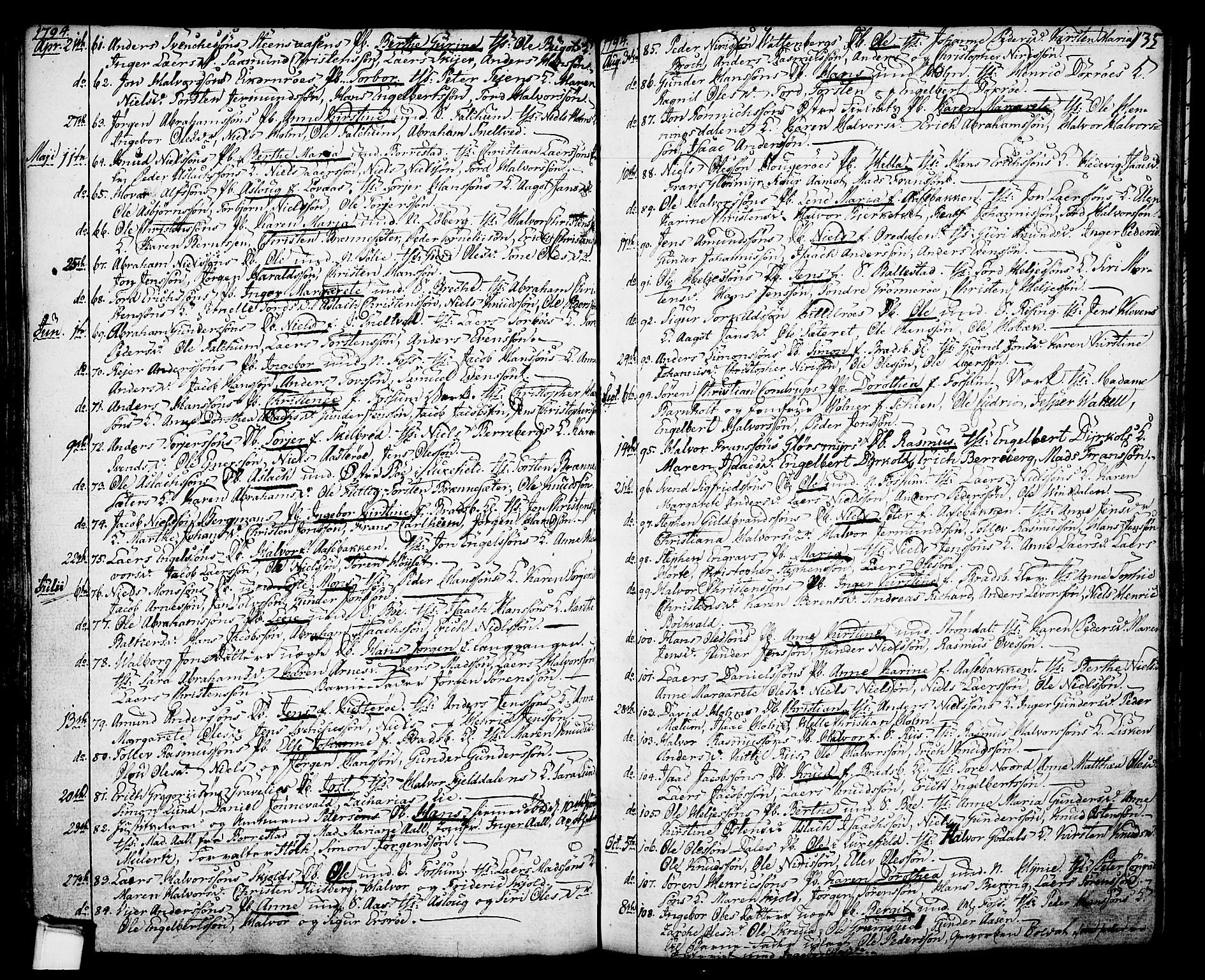 Gjerpen kirkebøker, SAKO/A-265/F/Fa/L0002: Parish register (official) no. I 2, 1747-1795, p. 135