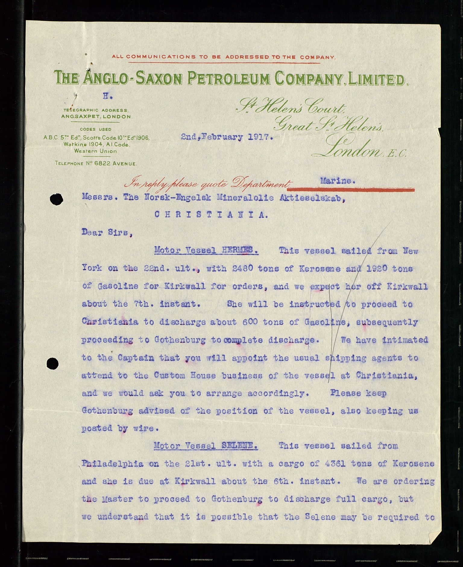 Pa 1521 - A/S Norske Shell, AV/SAST-A-101915/E/Ea/Eaa/L0001: Sjefskorrespondanse, 1917, p. 45