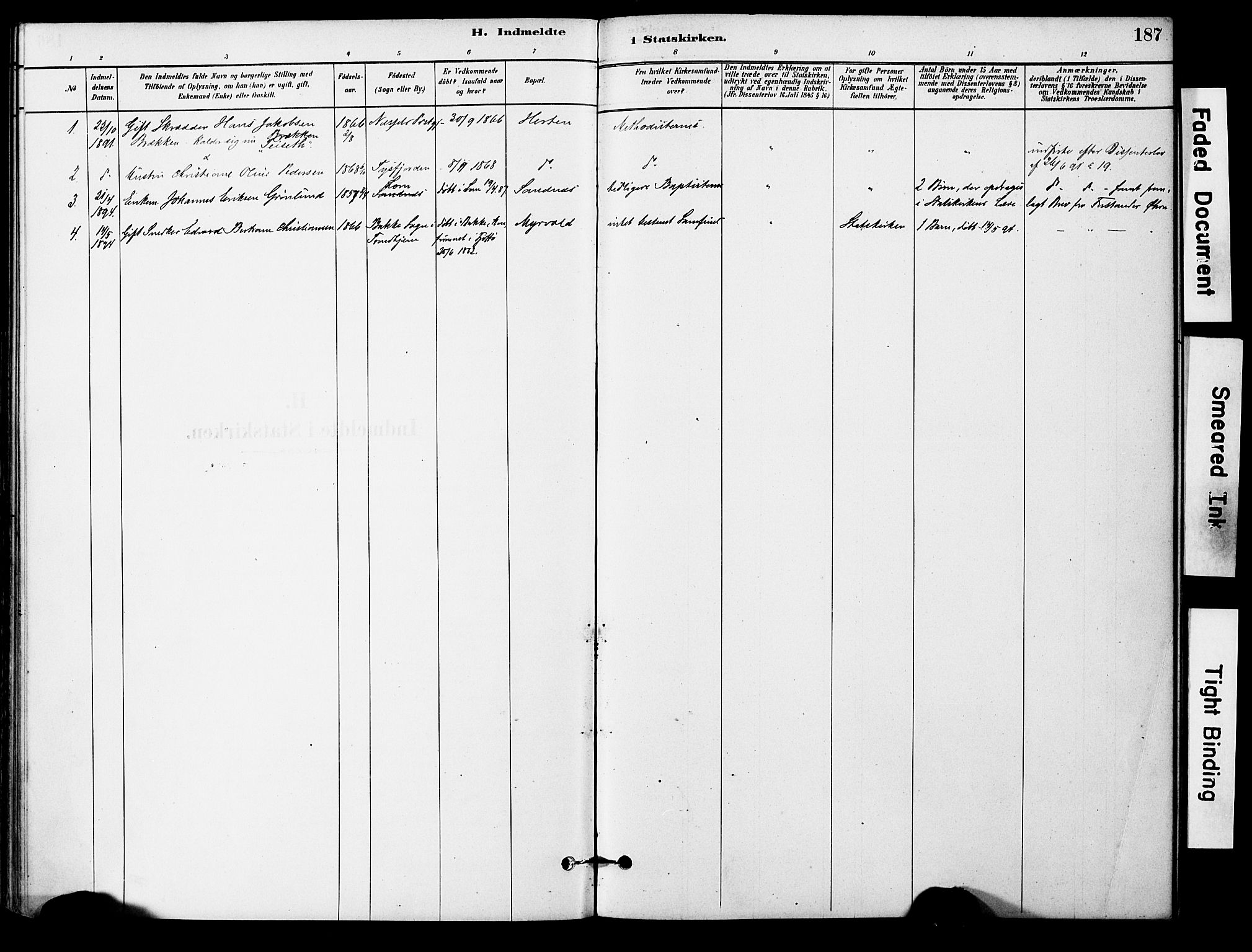 Ministerialprotokoller, klokkerbøker og fødselsregistre - Nordland, AV/SAT-A-1459/830/L0450: Parish register (official) no. 830A14, 1879-1896, p. 187