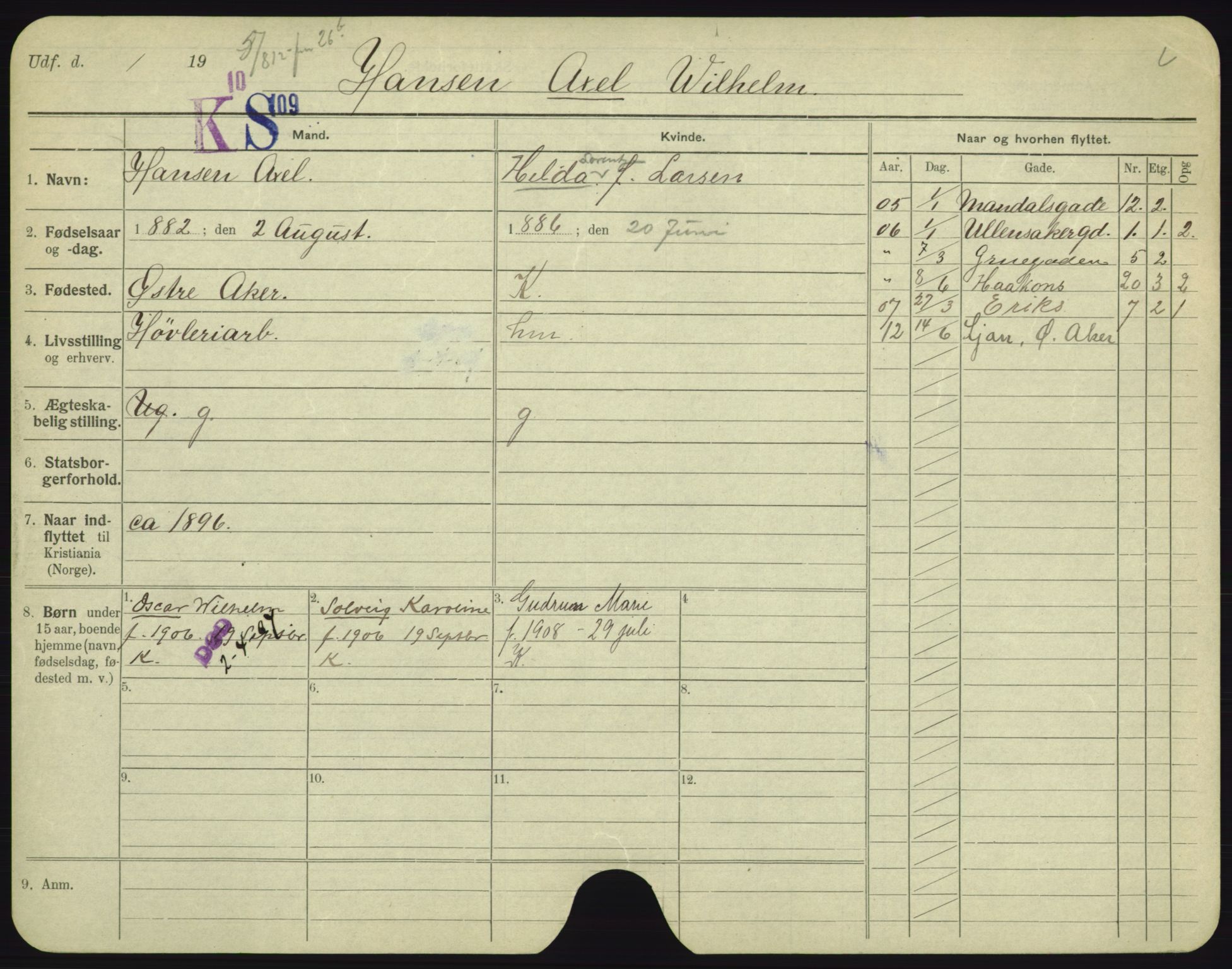 Oslo folkeregister, Registerkort, AV/SAO-A-11715/F/Fa/Fac/L0003: Menn, 1906-1914, p. 1199a