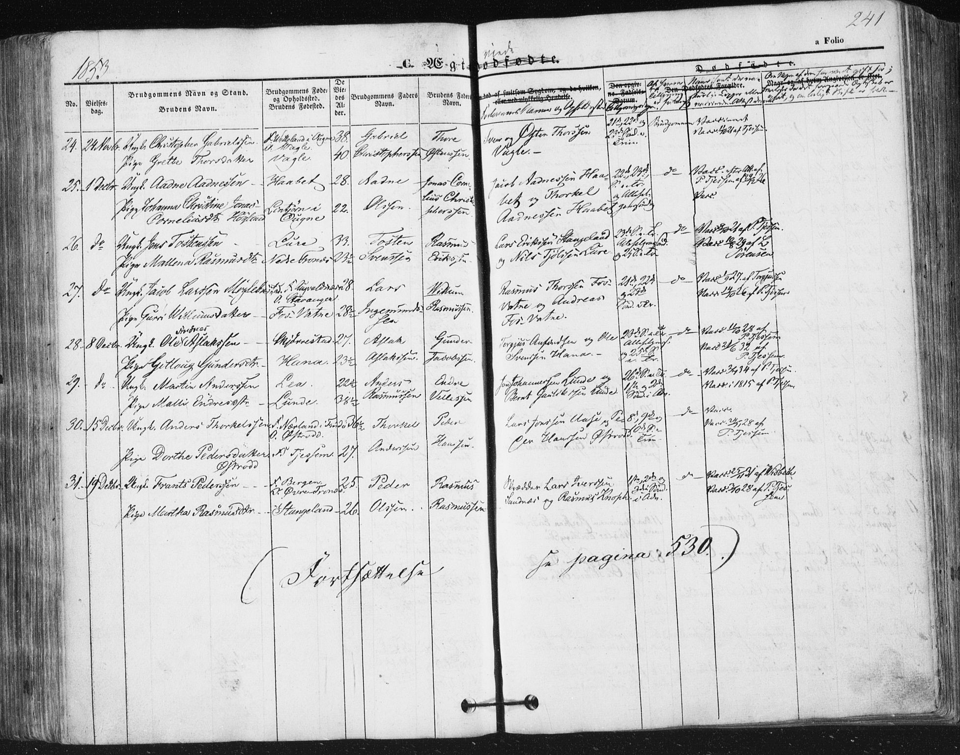 Høyland sokneprestkontor, SAST/A-101799/001/30BA/L0008: Parish register (official) no. A 8, 1841-1856, p. 241