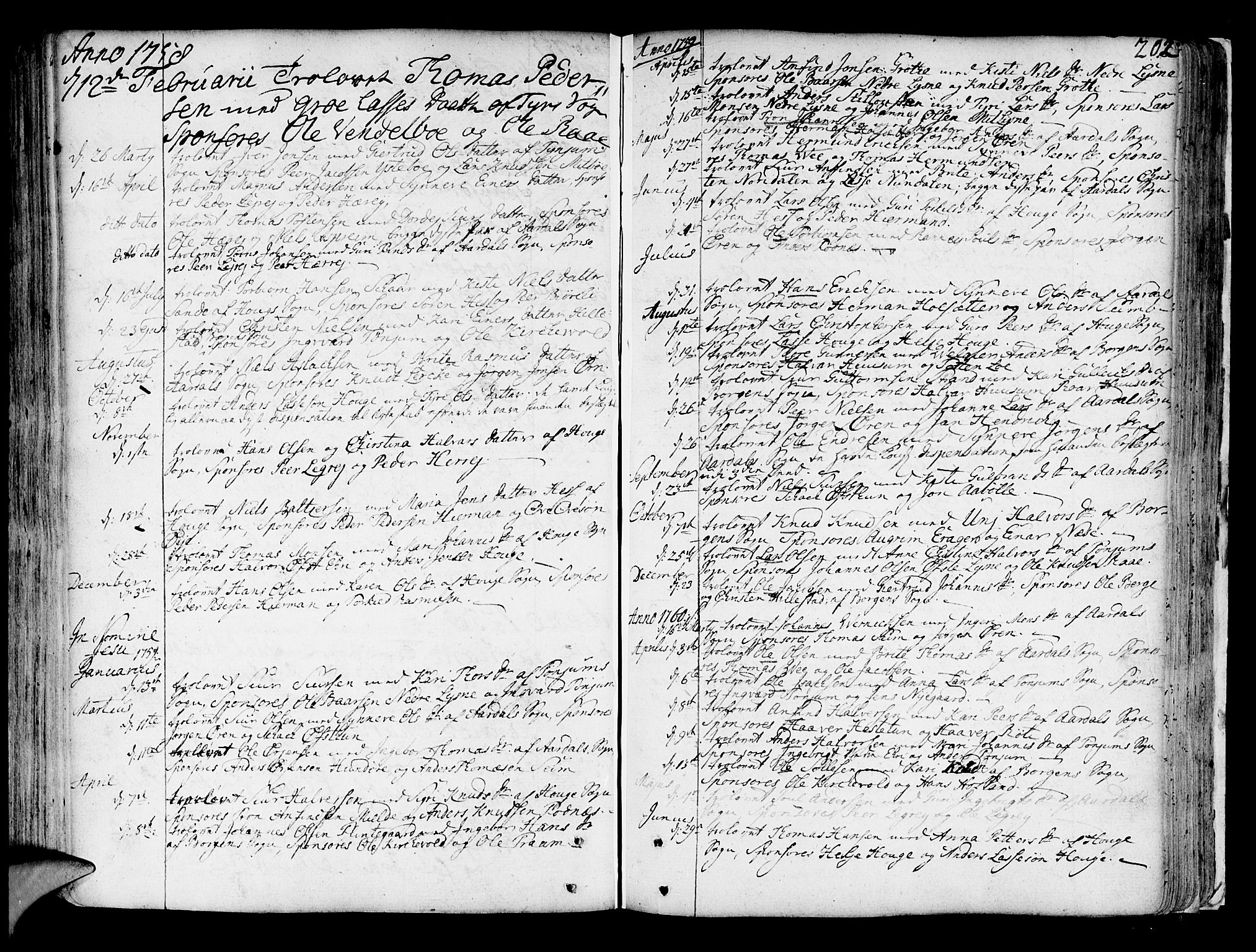 Lærdal sokneprestembete, SAB/A-81201: Parish register (official) no. A 2, 1752-1782, p. 202
