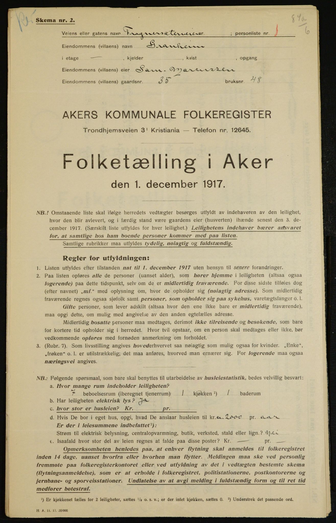 OBA, Municipal Census 1917 for Aker, 1917, p. 7293
