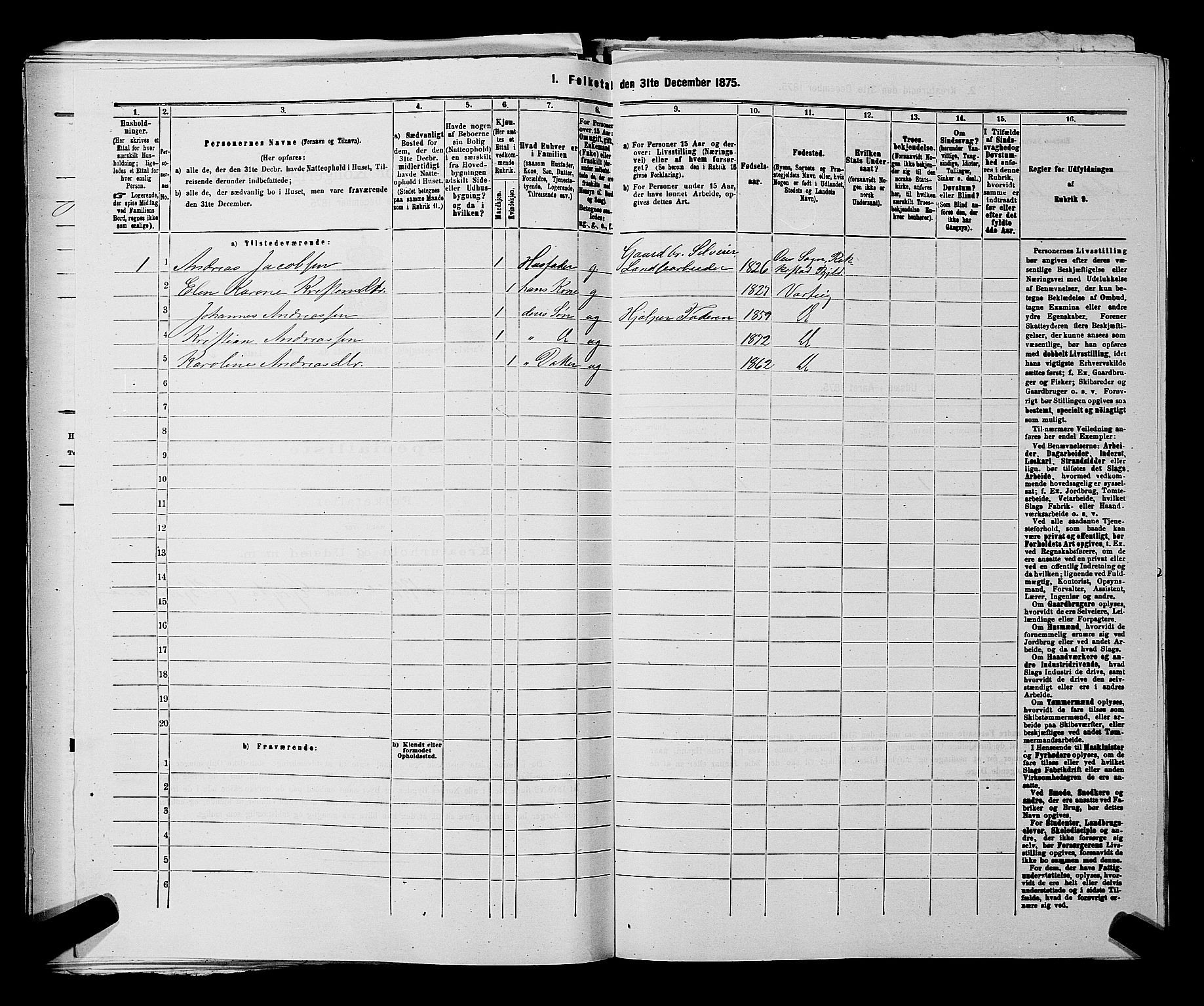 RA, 1875 census for 0114P Varteig, 1875, p. 245