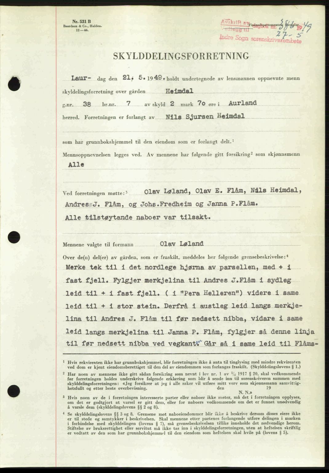 Indre Sogn tingrett, SAB/A-3301/1/G/Gb/Gbb/L0010: Mortgage book no. A10, 1949-1949, Diary no: : 386/1949