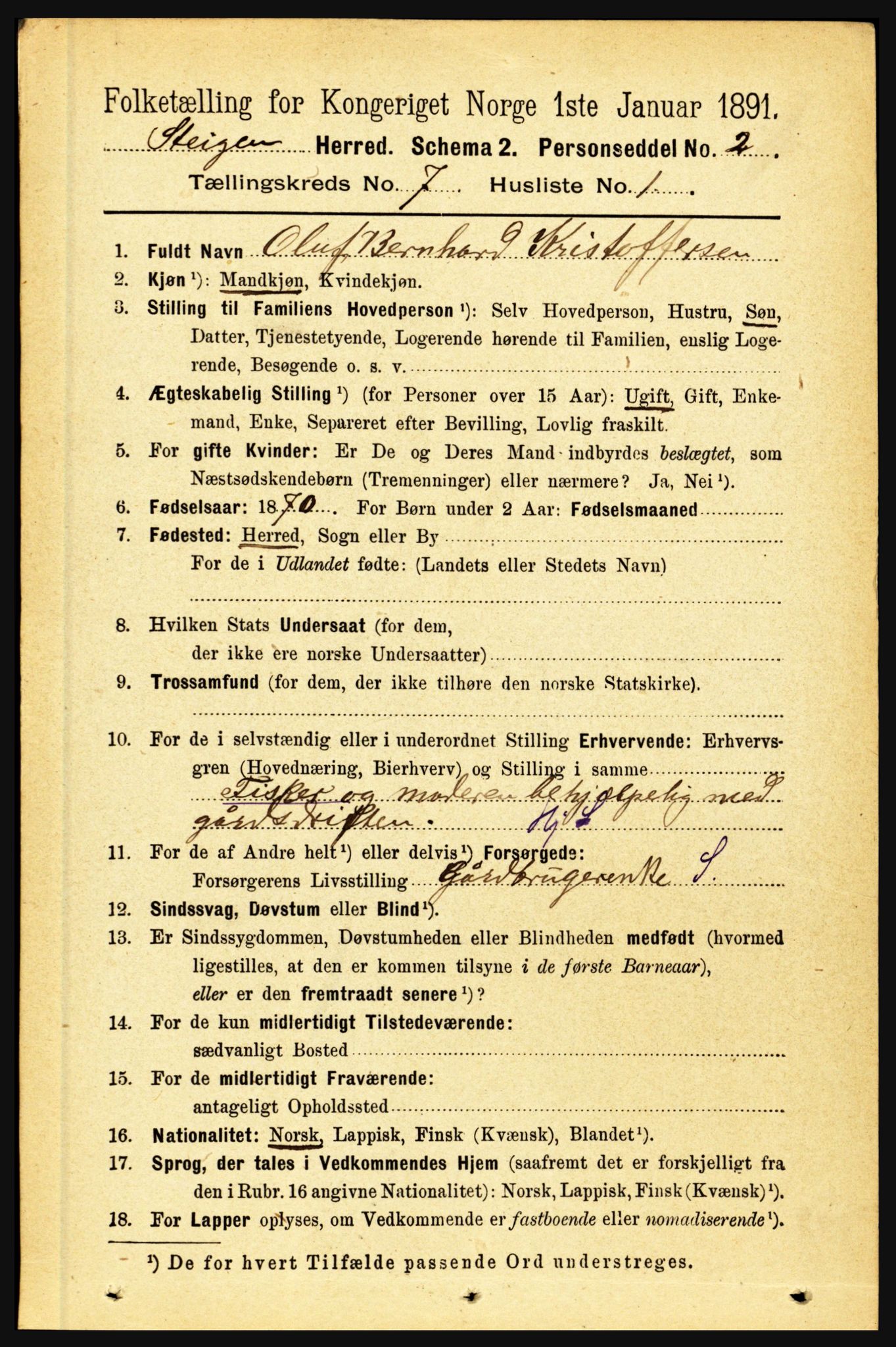 RA, 1891 census for 1848 Steigen, 1891, p. 2270