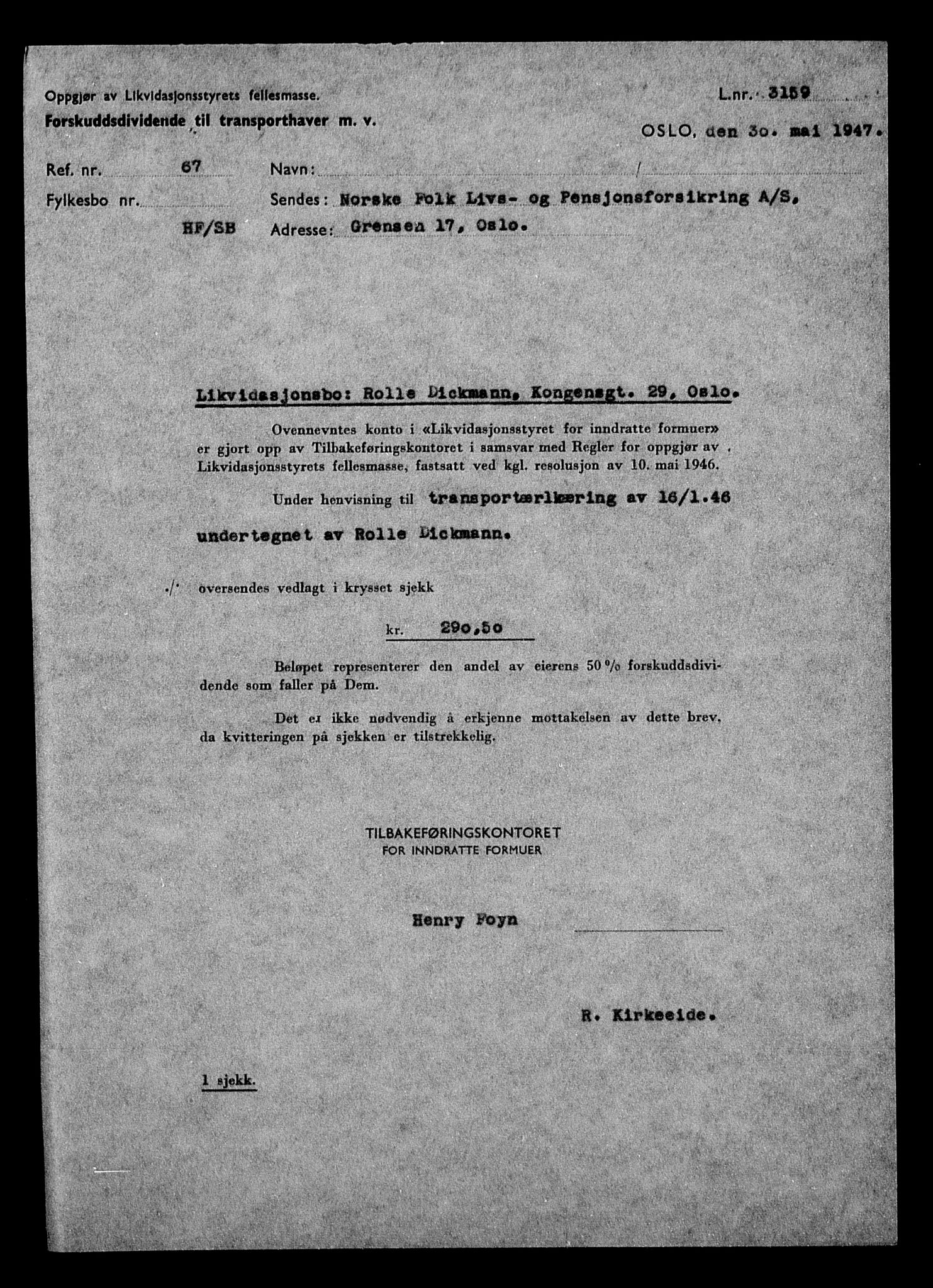 Justisdepartementet, Tilbakeføringskontoret for inndratte formuer, AV/RA-S-1564/H/Hc/Hcc/L0930: --, 1945-1947, p. 273