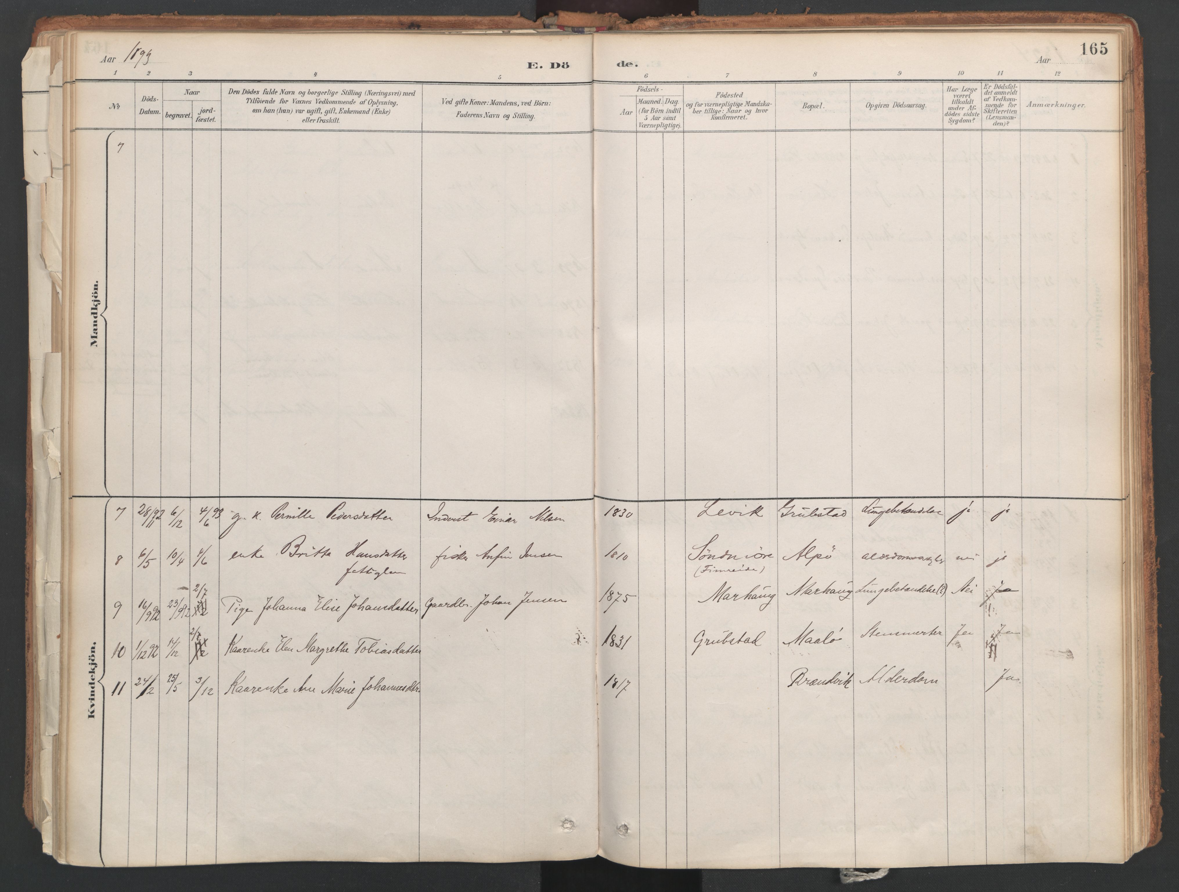 Ministerialprotokoller, klokkerbøker og fødselsregistre - Nordland, AV/SAT-A-1459/857/L0822: Parish register (official) no. 857A02, 1890-1917, p. 165