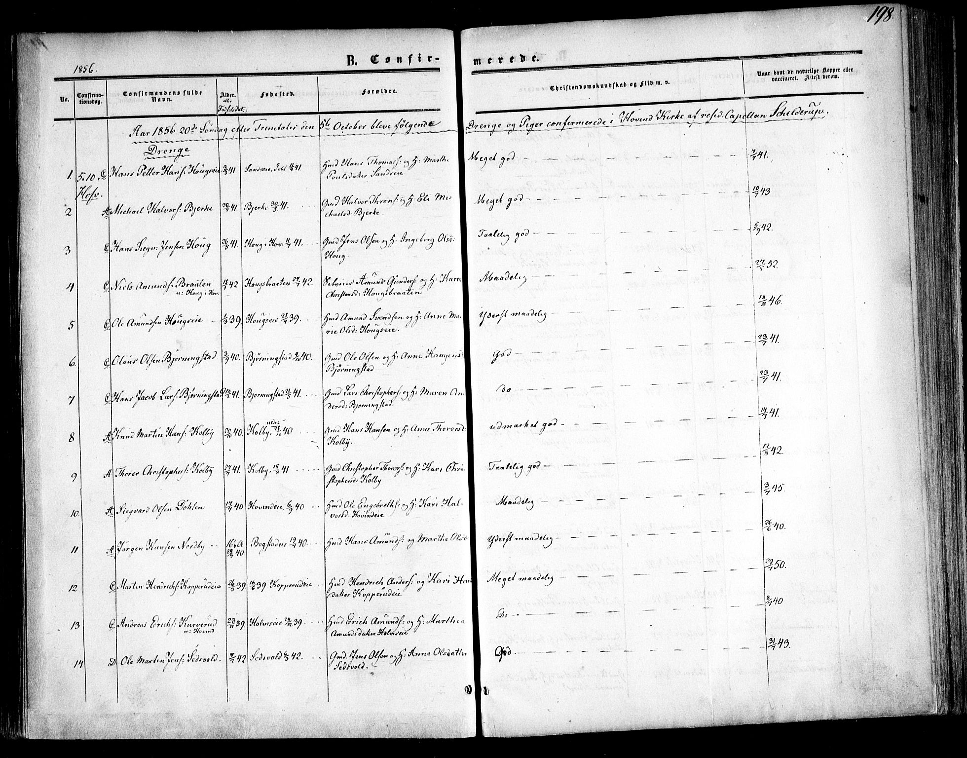 Ullensaker prestekontor Kirkebøker, AV/SAO-A-10236a/F/Fa/L0015.a: Parish register (official) no. I 15A, 1851-1862, p. 198