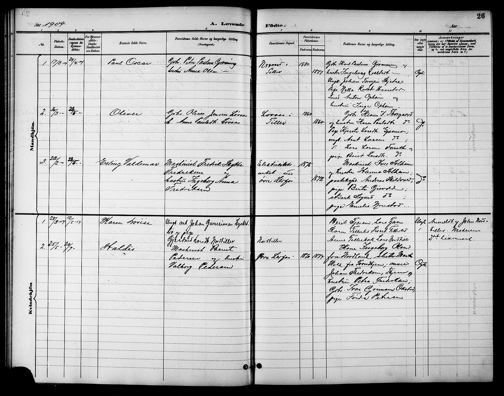 Ministerialprotokoller, klokkerbøker og fødselsregistre - Sør-Trøndelag, SAT/A-1456/621/L0460: Parish register (copy) no. 621C03, 1896-1914, p. 26