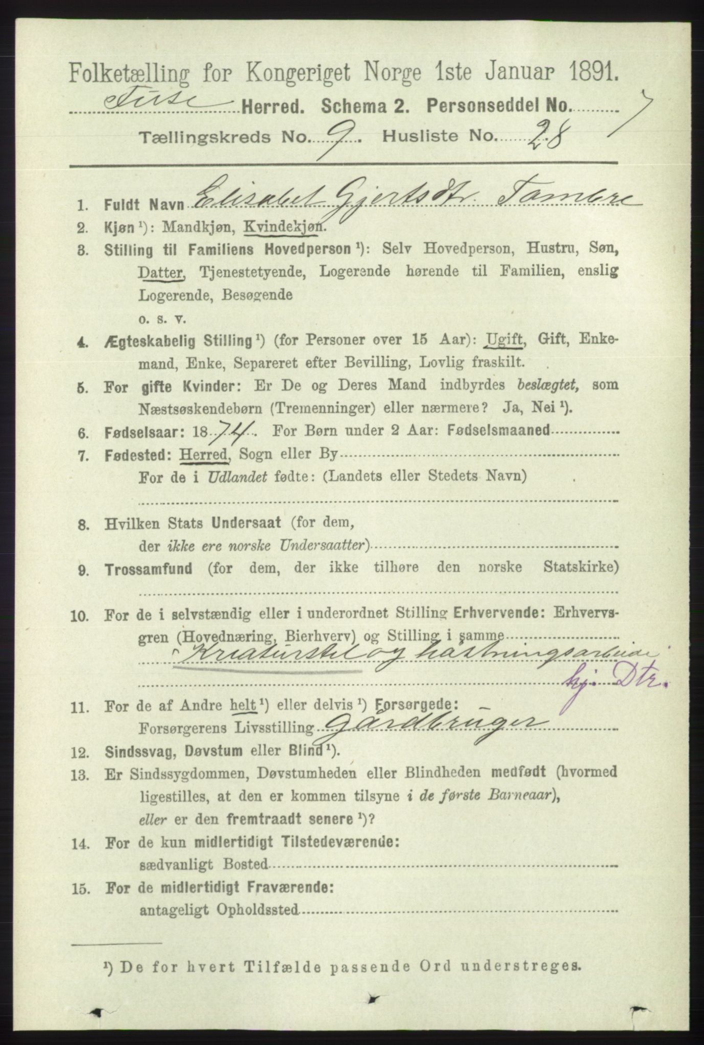 RA, 1891 census for 1241 Fusa, 1891, p. 1873