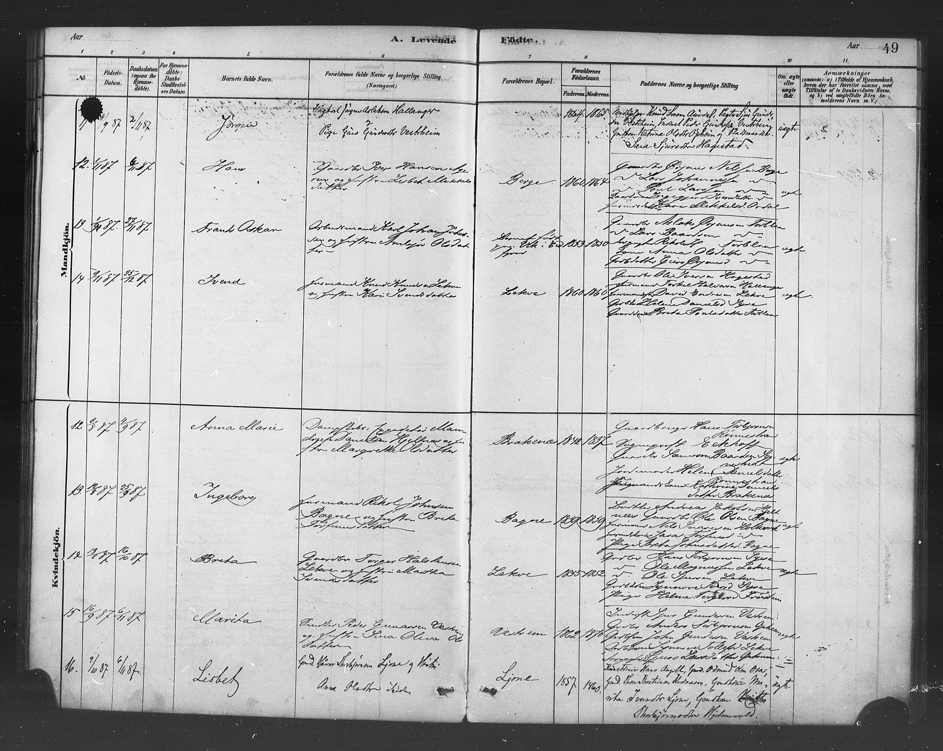 Ulvik sokneprestembete, AV/SAB-A-78801/H/Haa: Parish register (official) no. B 1, 1878-1897, p. 49