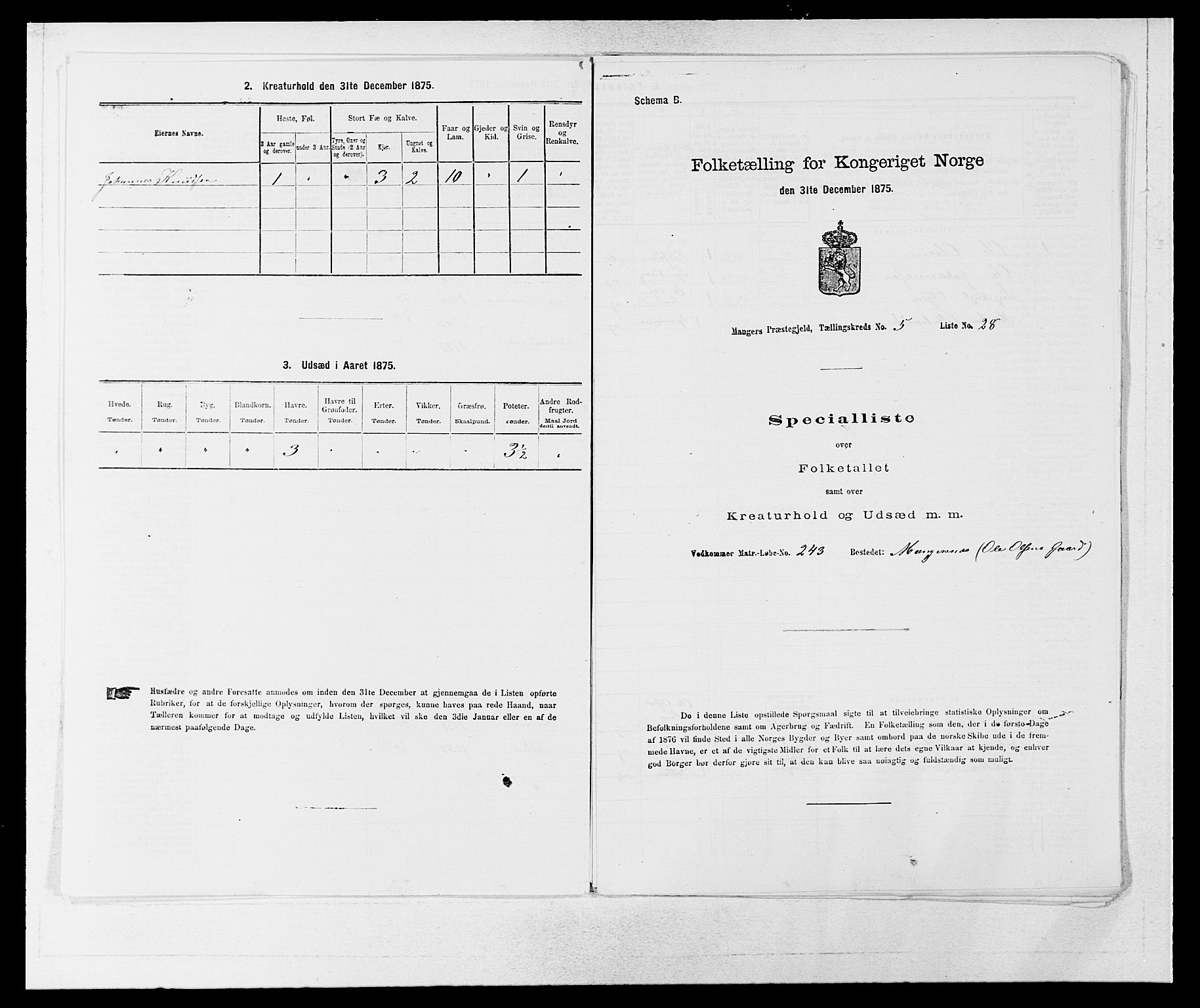 SAB, 1875 census for 1261P Manger, 1875, p. 760