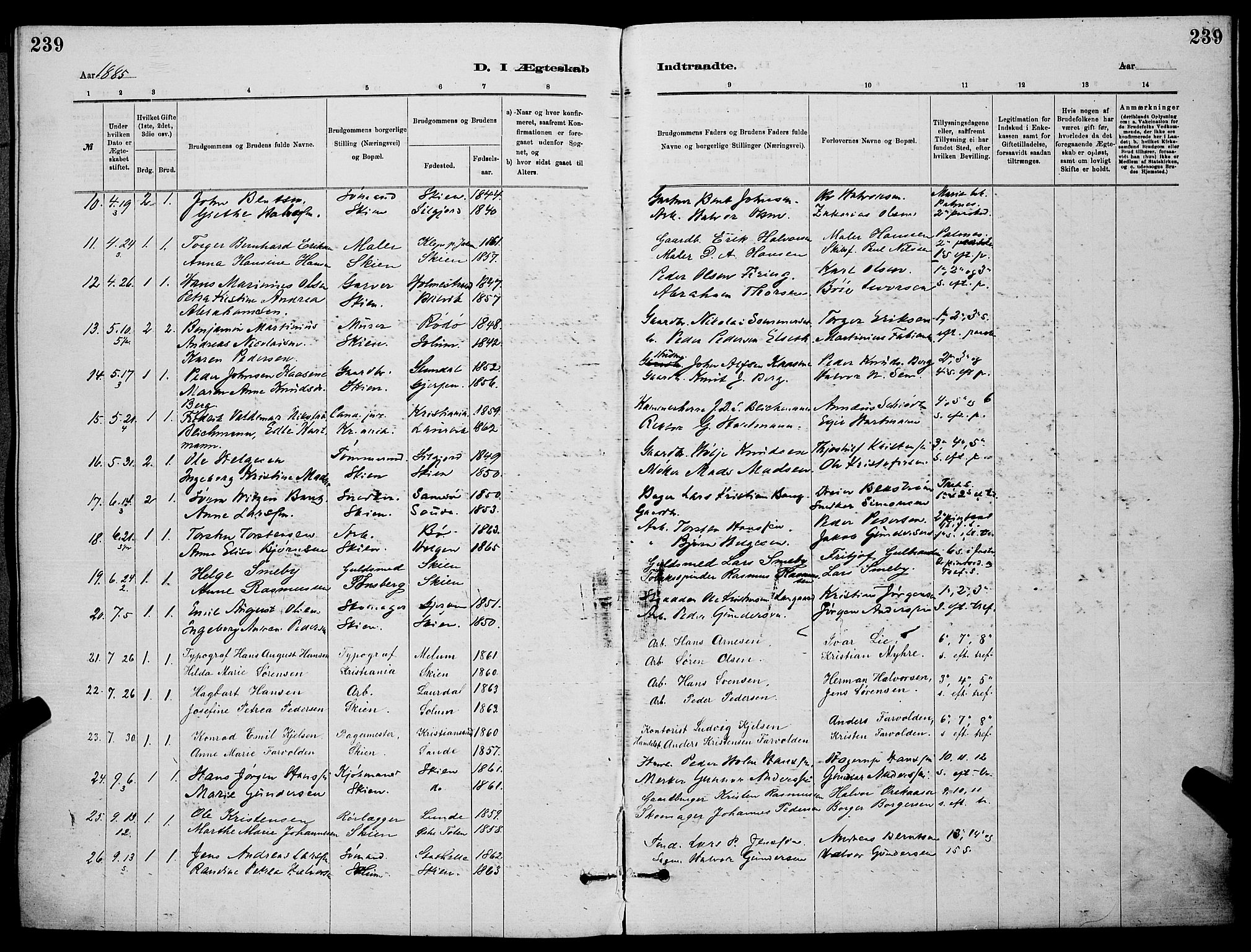 Skien kirkebøker, AV/SAKO-A-302/G/Ga/L0006: Parish register (copy) no. 6, 1881-1890, p. 239