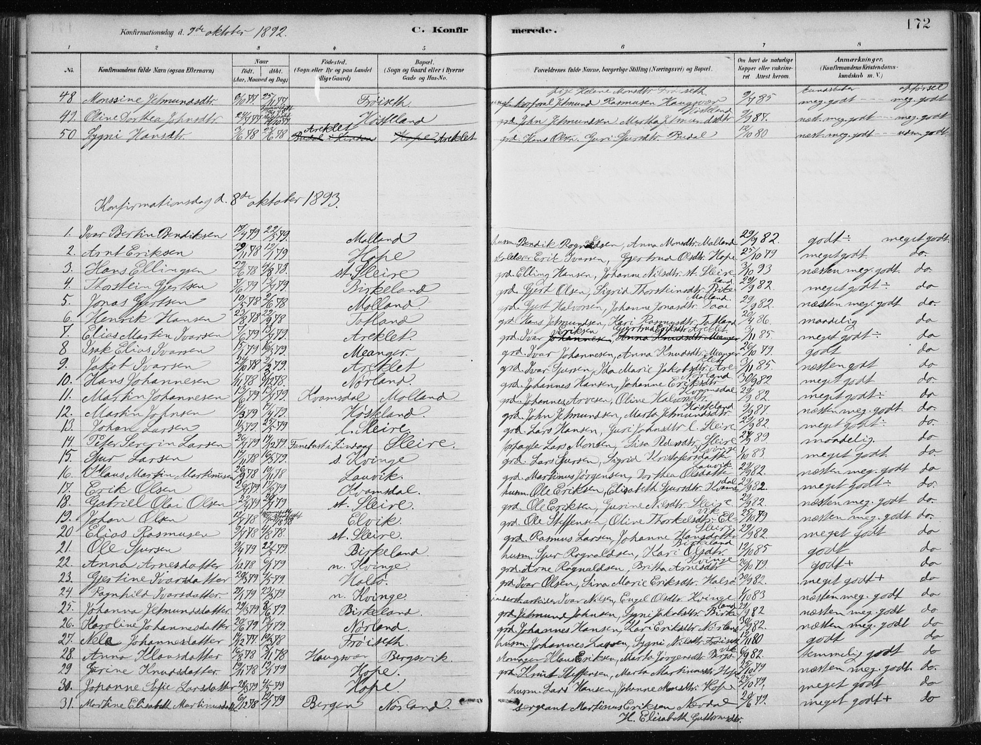 Masfjorden Sokneprestembete, SAB/A-77001: Parish register (official) no. B  1, 1876-1899, p. 172
