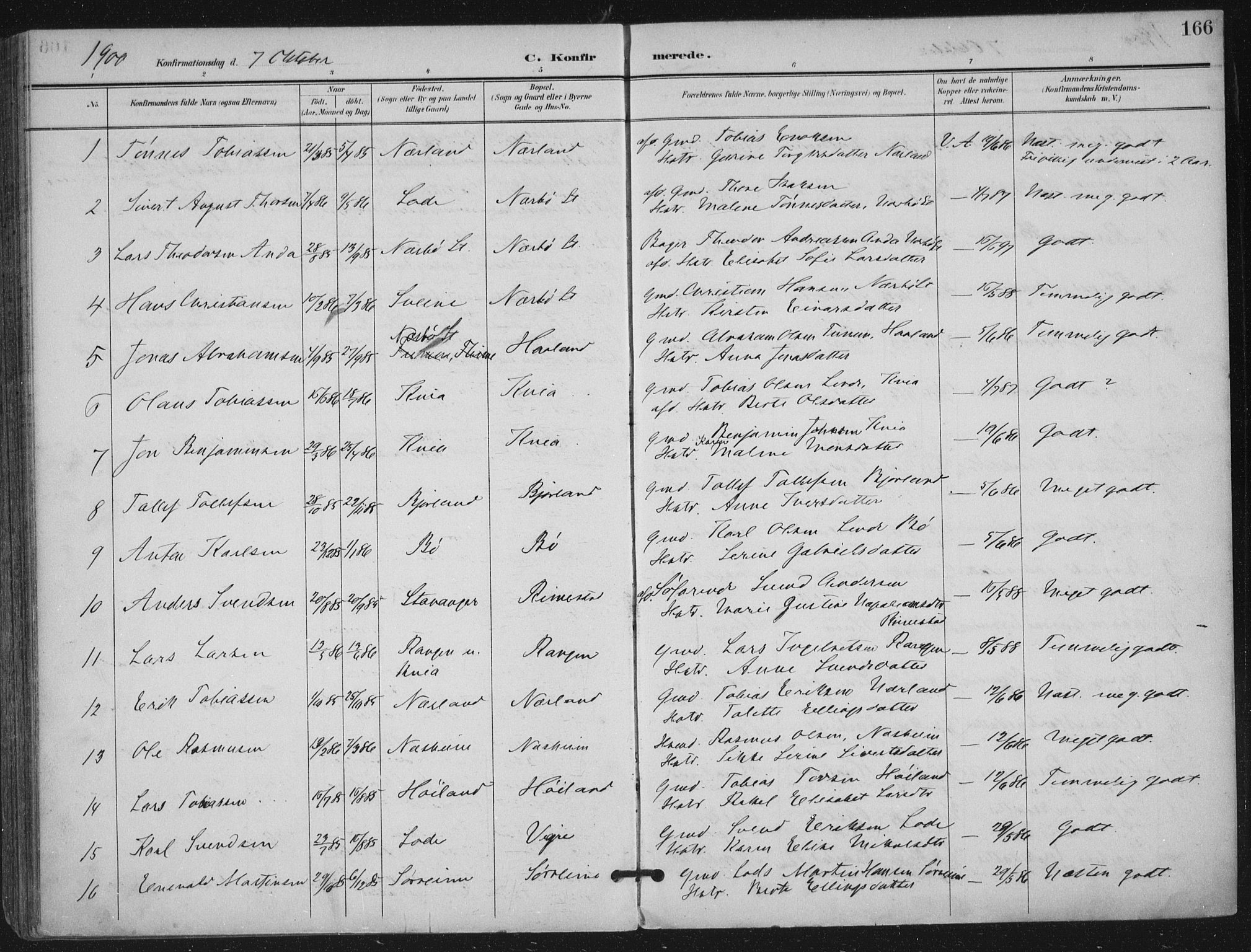 Hå sokneprestkontor, AV/SAST-A-101801/002/B/L0001: Parish register (official) no. A 11, 1897-1924, p. 166