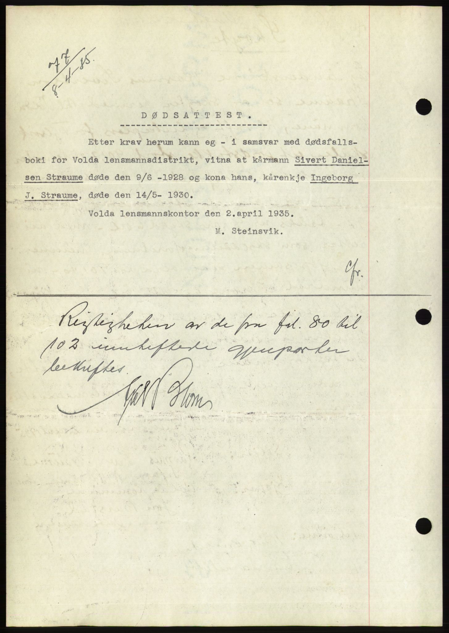 Søre Sunnmøre sorenskriveri, AV/SAT-A-4122/1/2/2C/L0059: Mortgage book no. 53, 1935-1935, Deed date: 08.04.1935