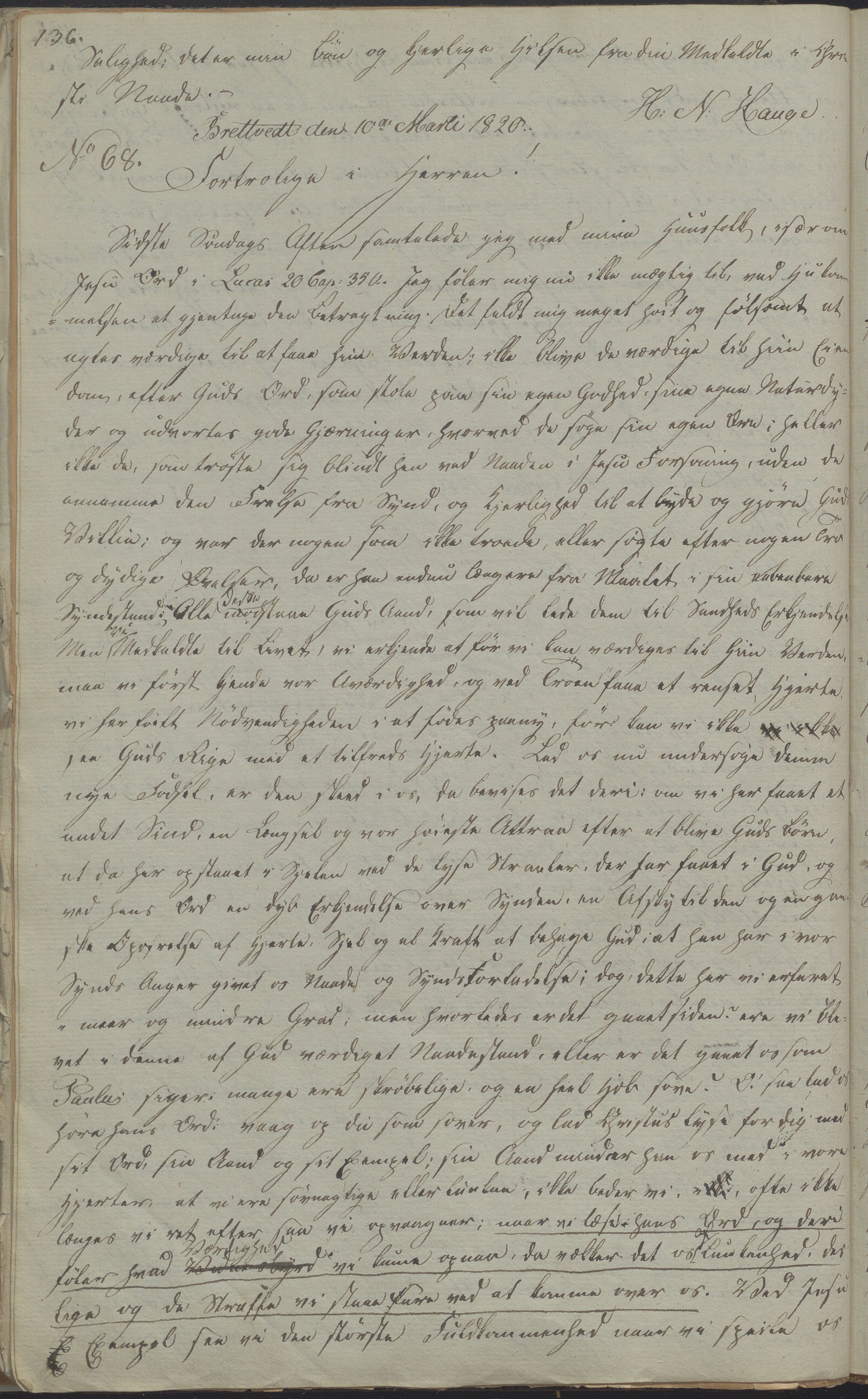Heggtveitsamlingen, TMF/A-1007/H/L0052/0001: Innbundne brev Ms. S, med innlagt registratur / Innbundne brev Ms S. , 1801-1823, p. 136
