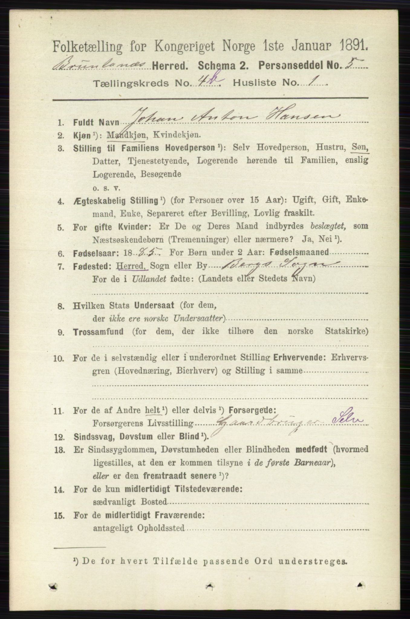 RA, 1891 census for 0726 Brunlanes, 1891, p. 2036