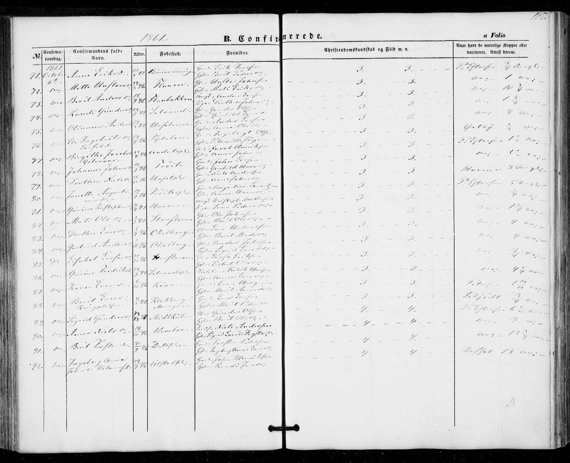 Ministerialprotokoller, klokkerbøker og fødselsregistre - Nord-Trøndelag, SAT/A-1458/703/L0028: Parish register (official) no. 703A01, 1850-1862, p. 105
