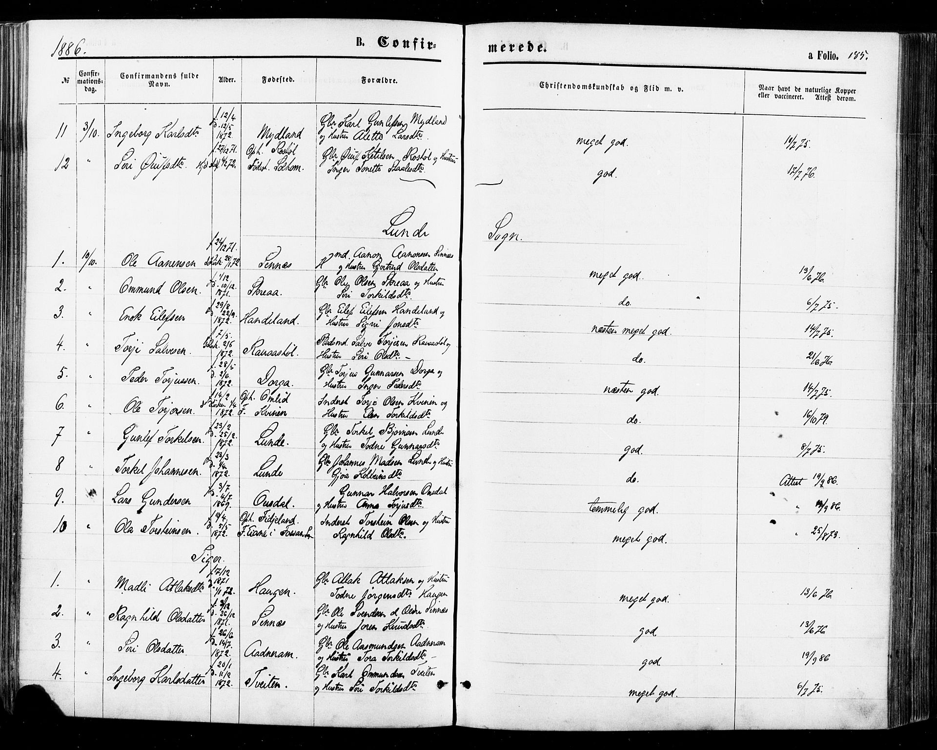 Sirdal sokneprestkontor, AV/SAK-1111-0036/F/Fa/Fab/L0003: Parish register (official) no. A 3, 1874-1886, p. 185