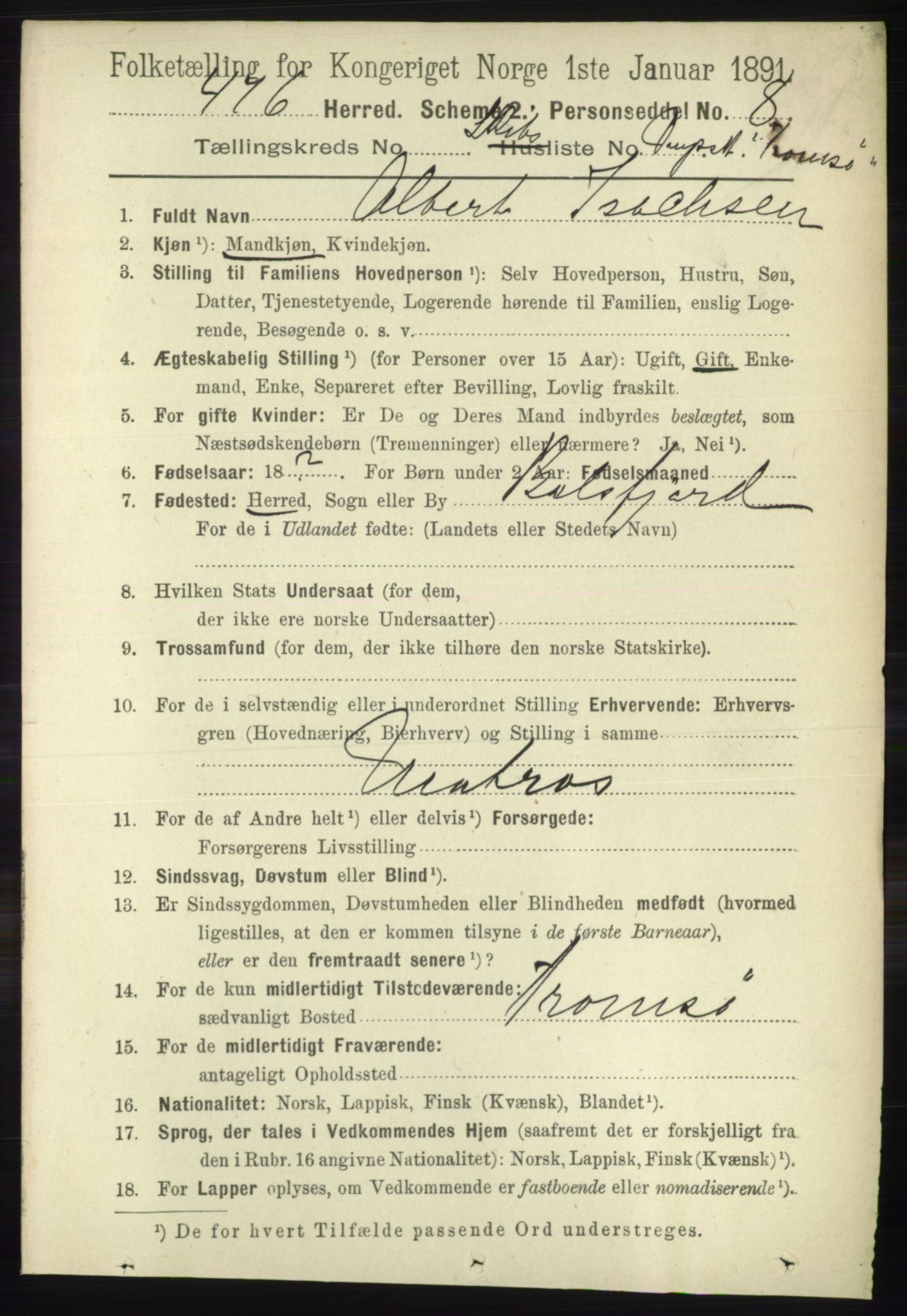 RA, 1891 census for 1938 Lyngen, 1891, p. 6255