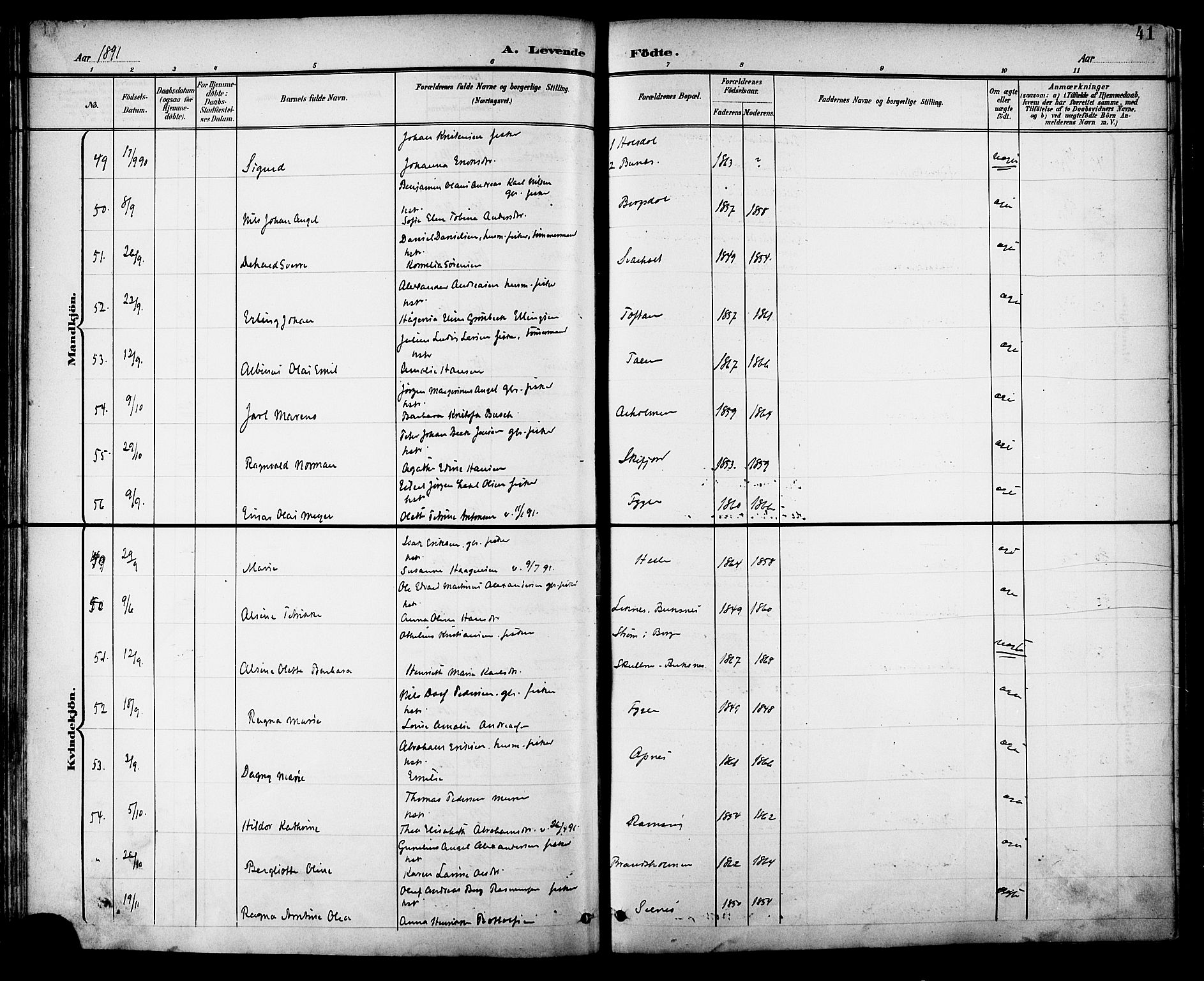 Ministerialprotokoller, klokkerbøker og fødselsregistre - Nordland, SAT/A-1459/882/L1179: Parish register (official) no. 882A01, 1886-1898, p. 41