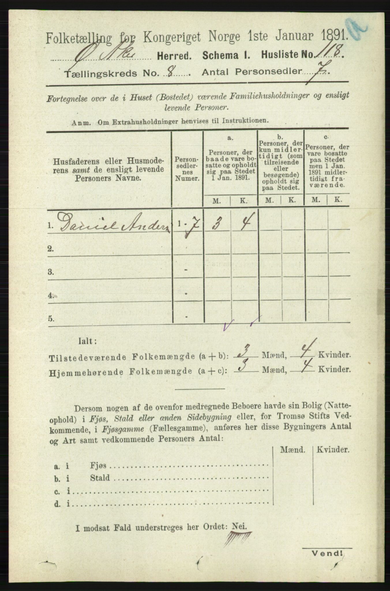 RA, 1891 census for 0218 Aker, 1891, p. 7222