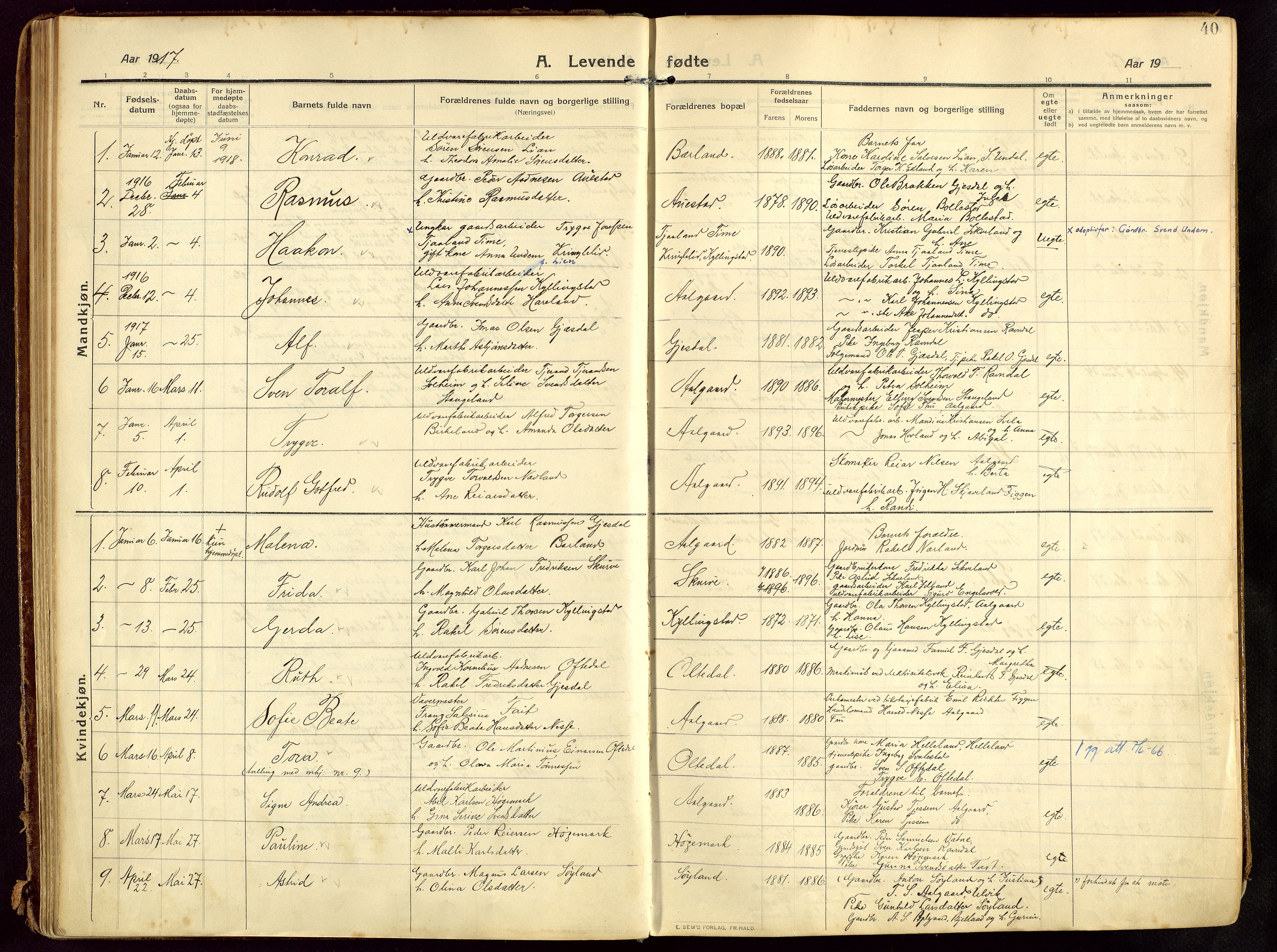 Lye sokneprestkontor, SAST/A-101794/002/B/L0001: Parish register (official) no. A 13, 1910-1925, p. 40
