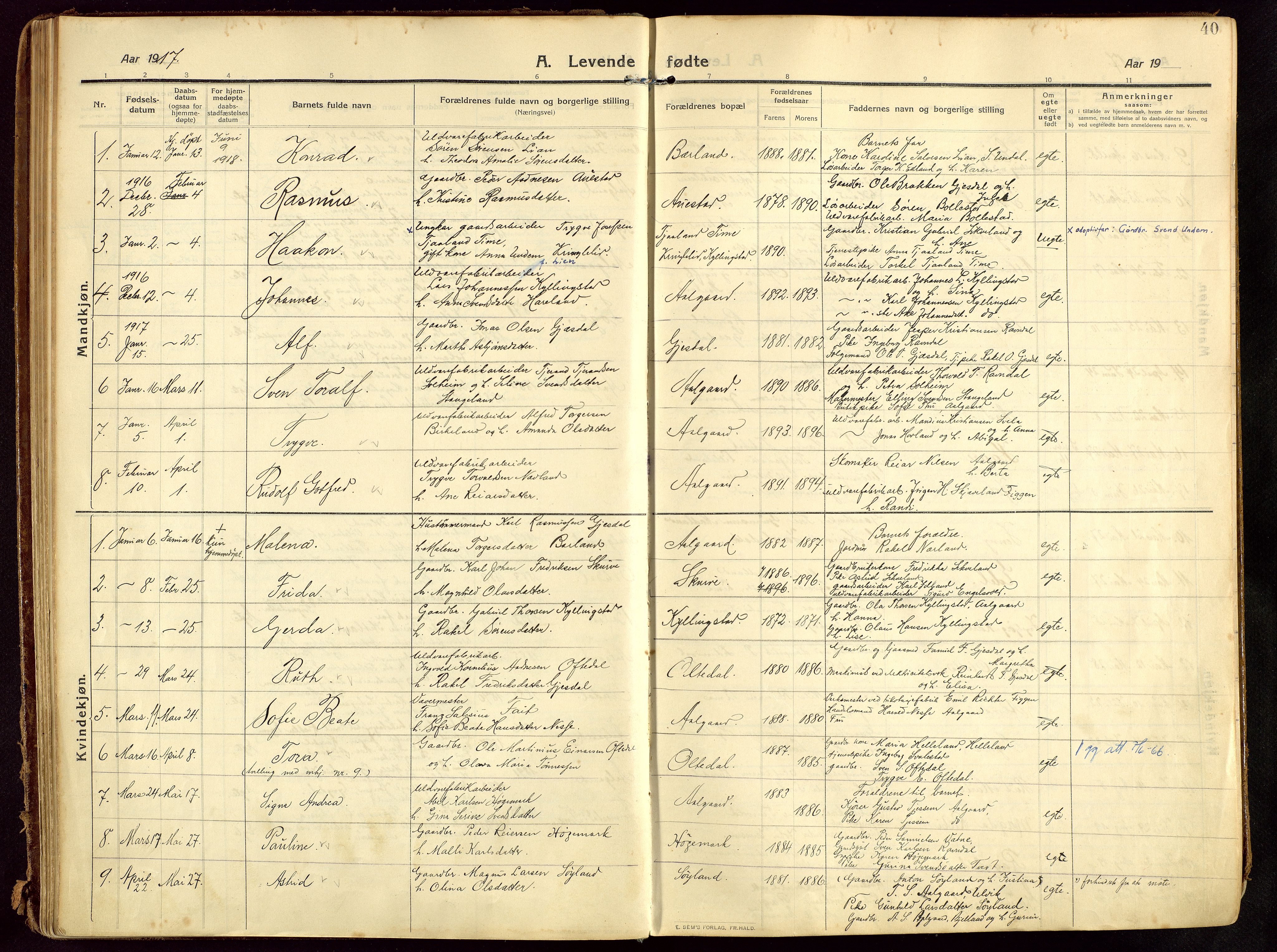 Lye sokneprestkontor, AV/SAST-A-101794/002/B/L0001: Parish register (official) no. A 13, 1910-1925, p. 40