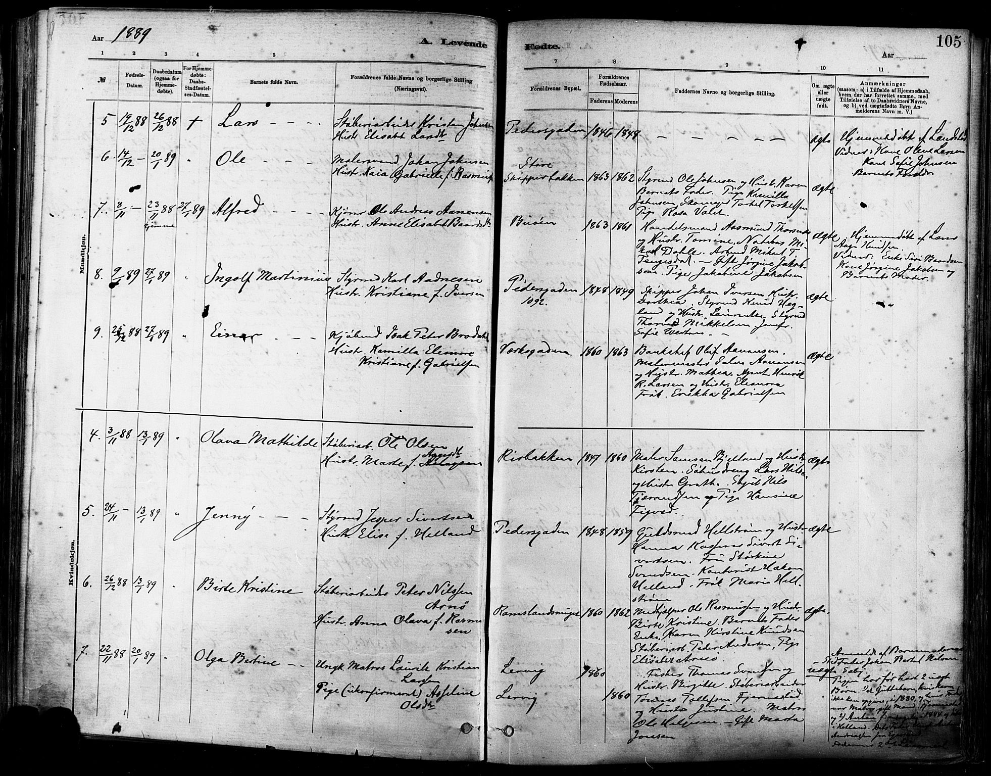 St. Johannes sokneprestkontor, AV/SAST-A-101814/001/30/30BA/L0001: Parish register (official) no. A 1, 1885-1891, p. 105