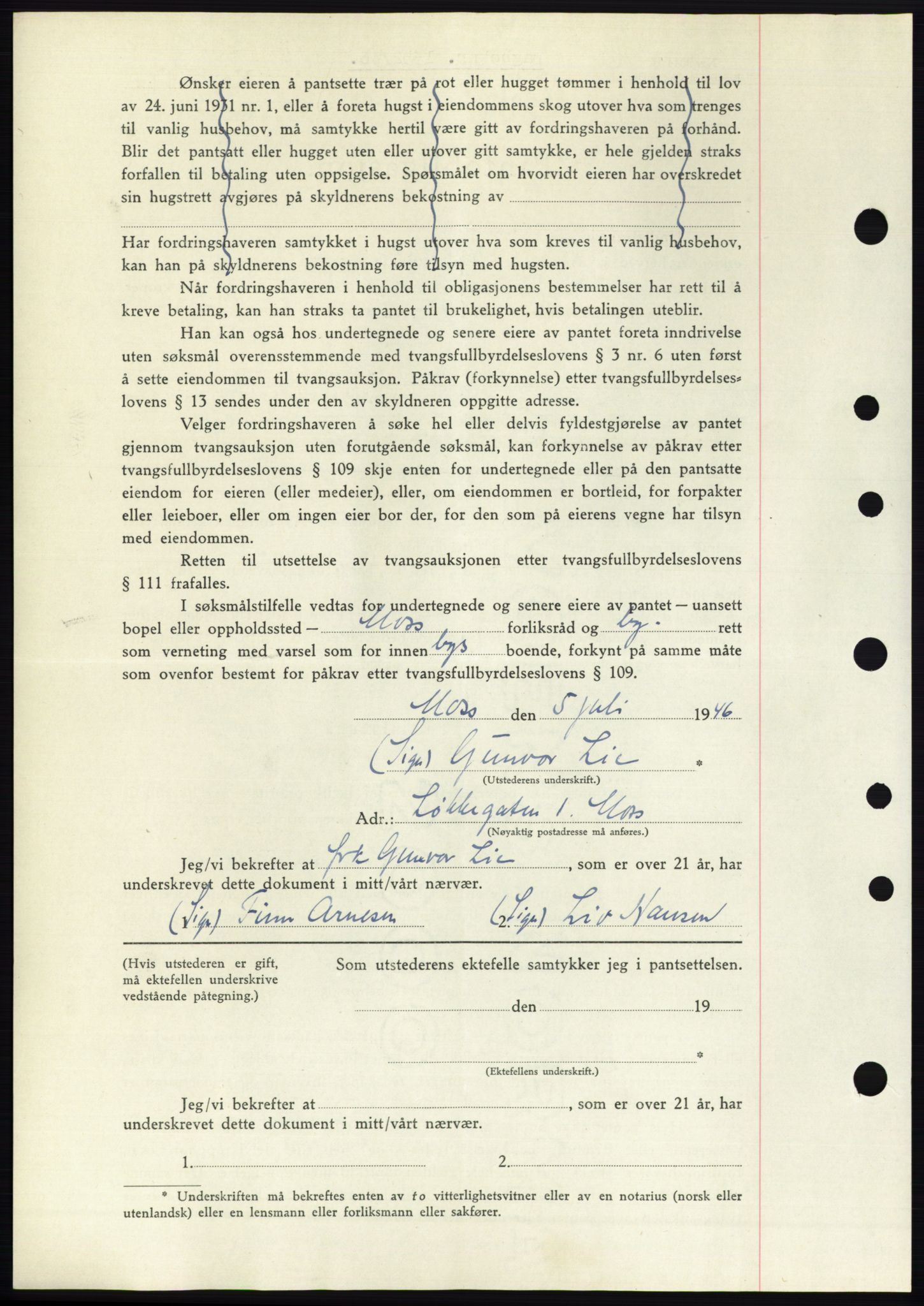 Moss sorenskriveri, AV/SAO-A-10168: Mortgage book no. B15, 1946-1946, Diary no: : 1552/1946