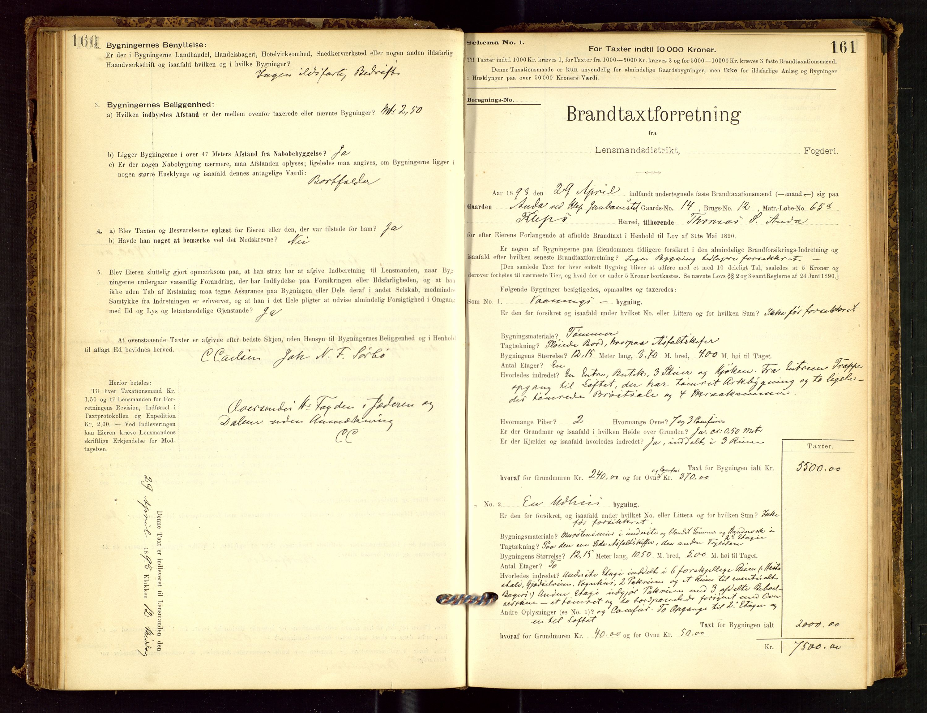 Klepp lensmannskontor, SAST/A-100163/Goc/L0001: "Brandtaxationsprotokol" m/register, 1895-1898, p. 160-161