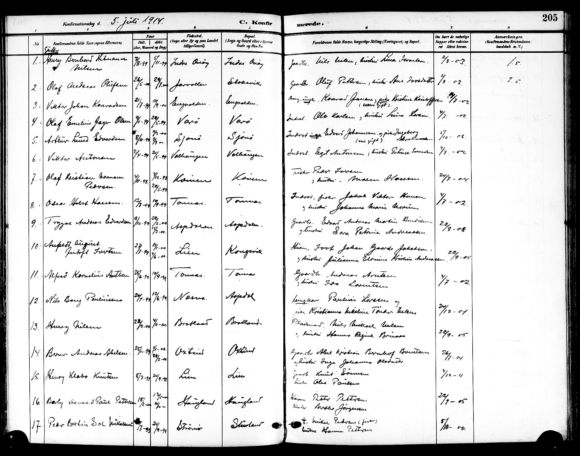 Ministerialprotokoller, klokkerbøker og fødselsregistre - Nordland, SAT/A-1459/839/L0569: Parish register (official) no. 839A06, 1903-1922, p. 205