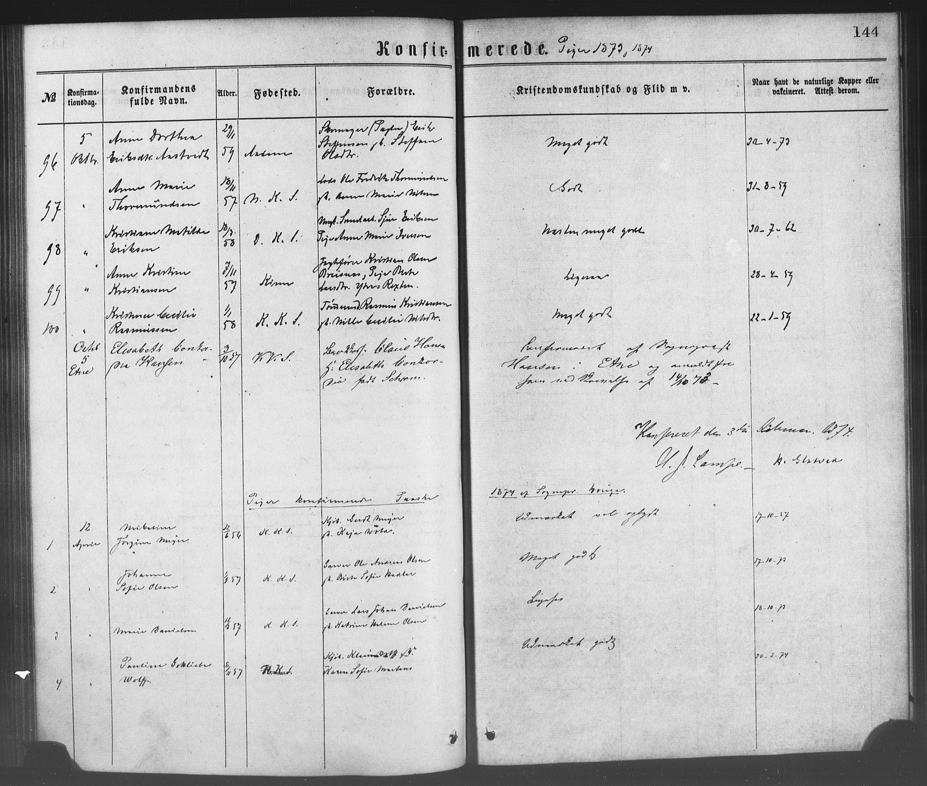 Korskirken sokneprestembete, SAB/A-76101/H/Haa/L0028: Parish register (official) no. C 4, 1868-1879, p. 144